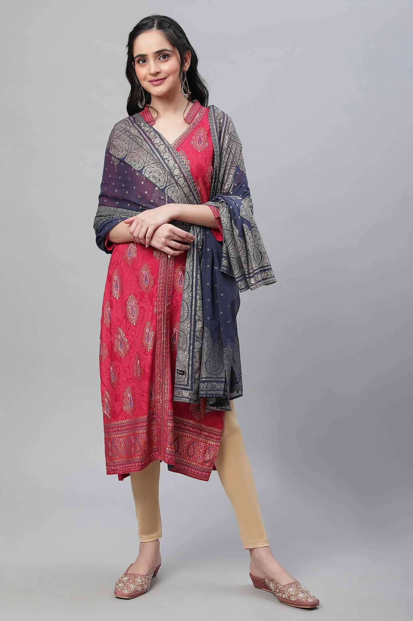 Elleven Women's Navy Silver Chiffon Printed Dupatta - Image 6