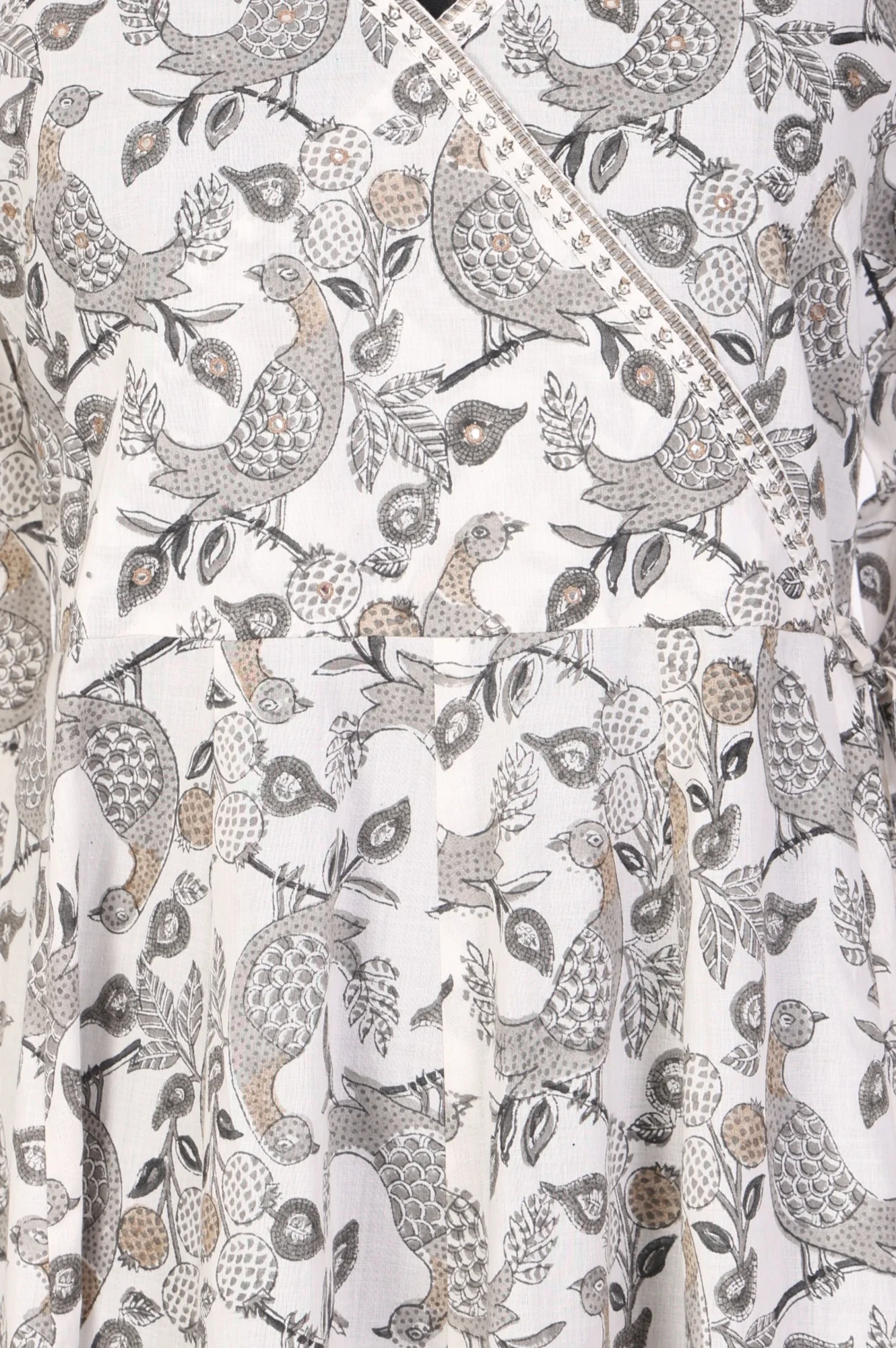 Off White Block Printed Pure Cotton Angrakha Kurta - Image 3