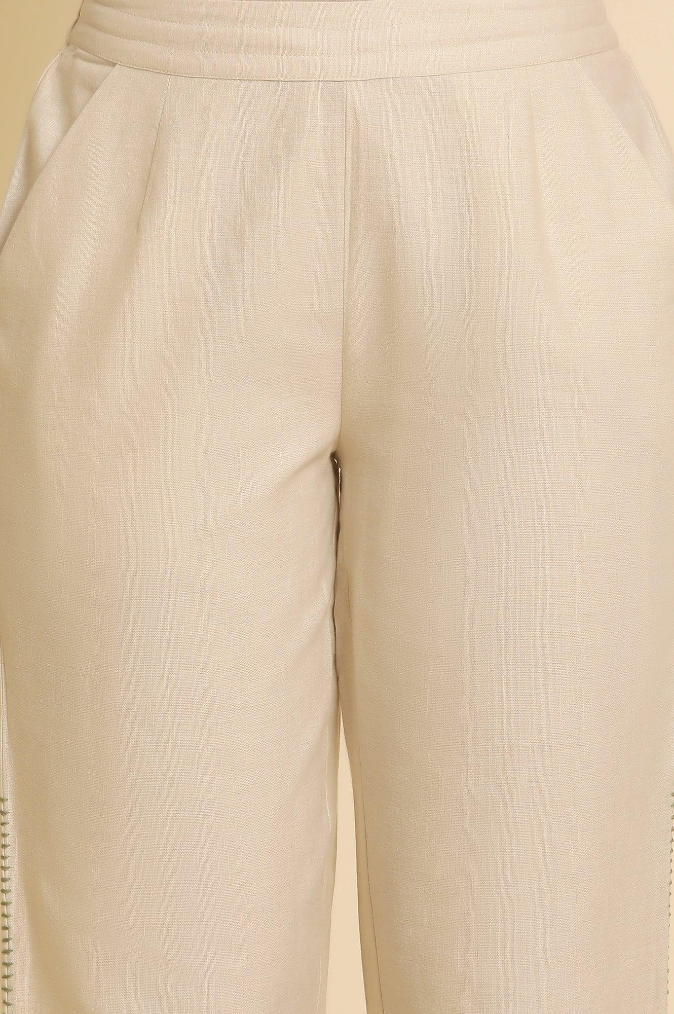 Off-White Cotton Flax Straight Pants - Image 6