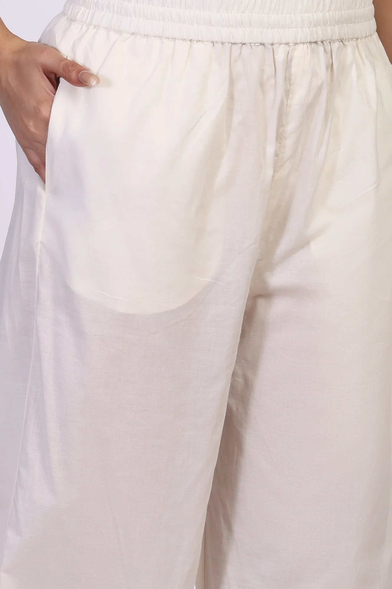 Off-White Embroidered Lace Trim Straight Cotton Kurta with Flared Pant and Dupatta Set - Image 8