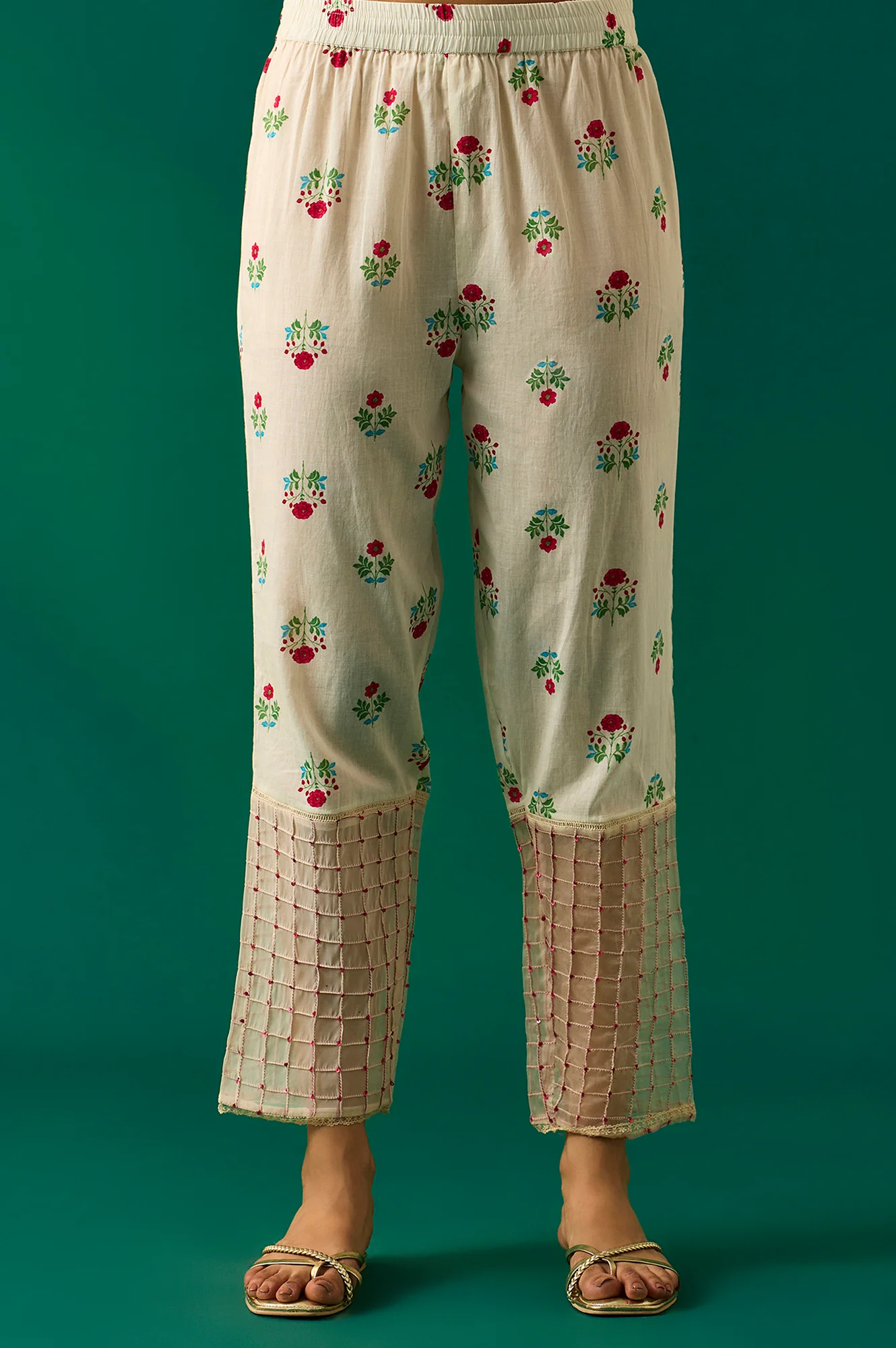 Off-White Floral Embroidered Anarkali Kurta with Straight Pant and Dupatta Set - Image 6