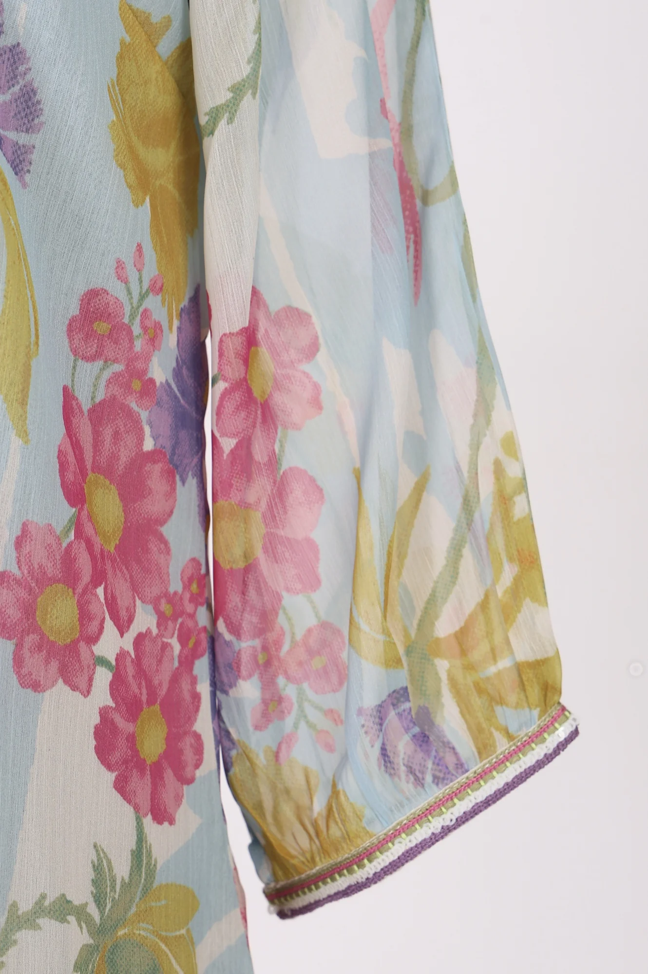 Off White Floral Printed Chiffon Straight Kurta - Image 7