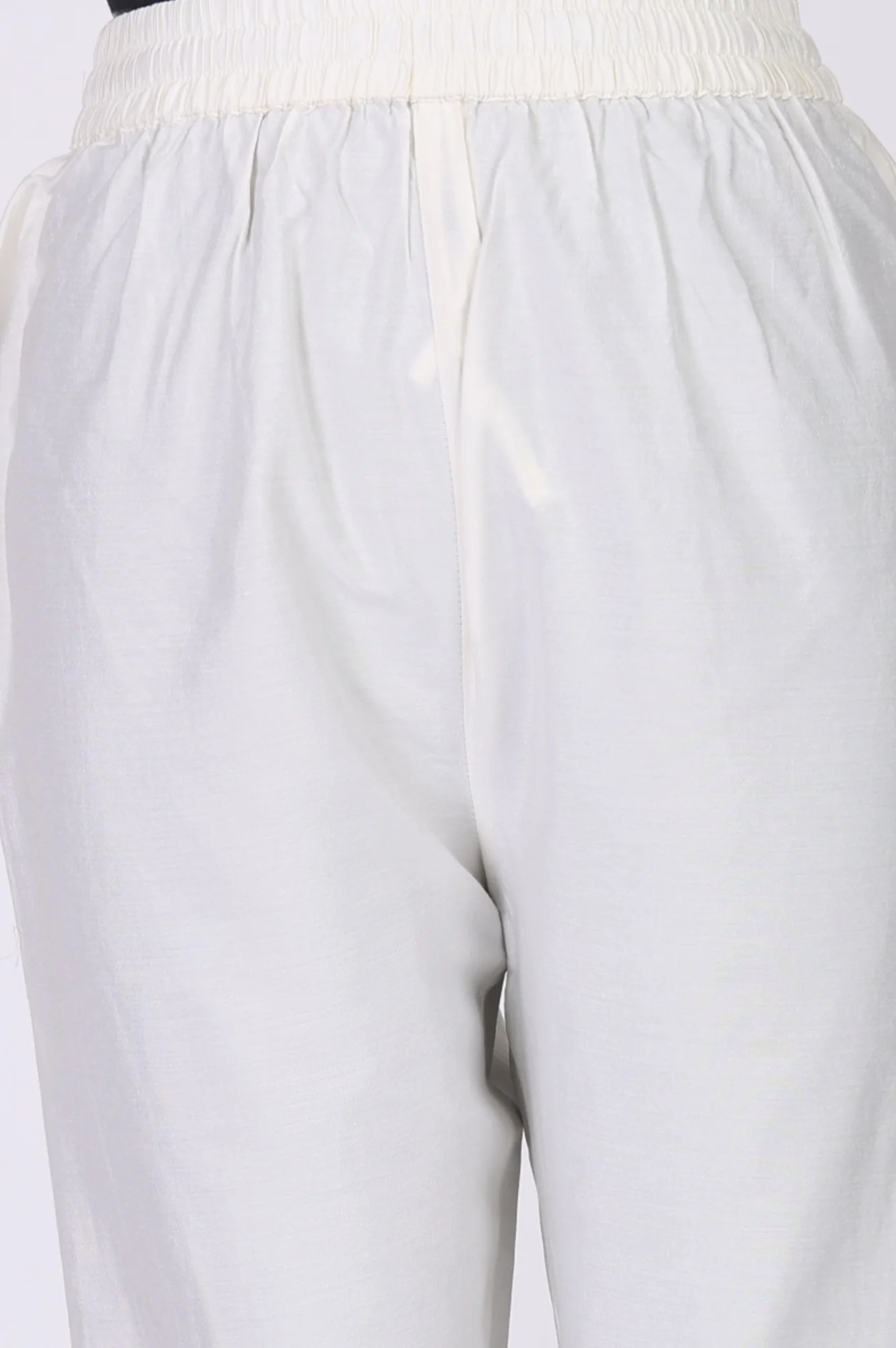 Off White Floral Printed Embroidered Chanderi Straight Kurta with Straight Pants and Dupatta Set - Image 8