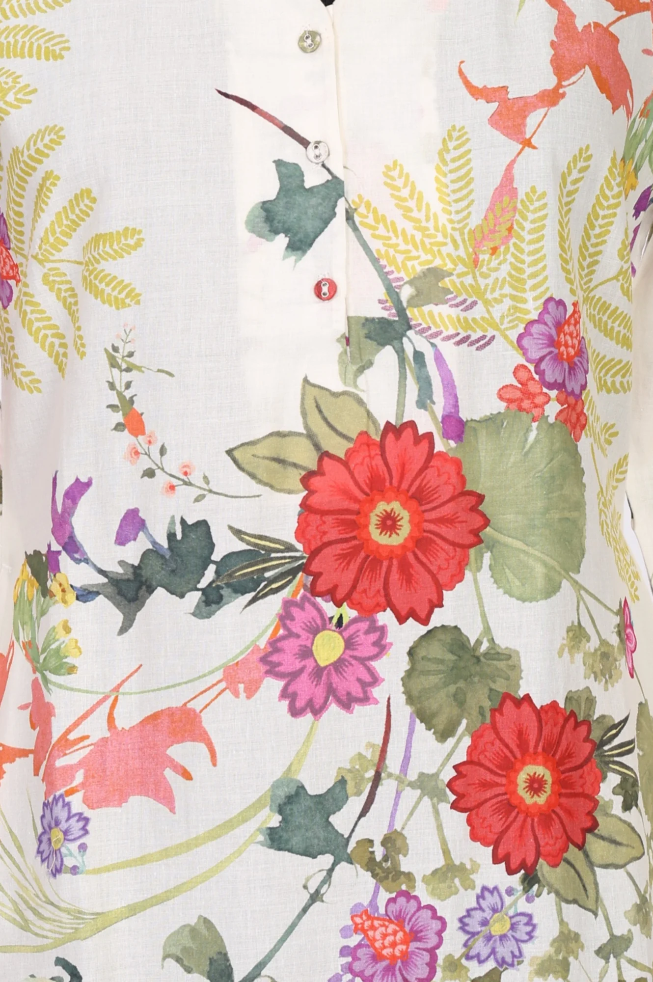 Off White Floral Printed Lace Pure Cotton Straight Kurta - Image 2