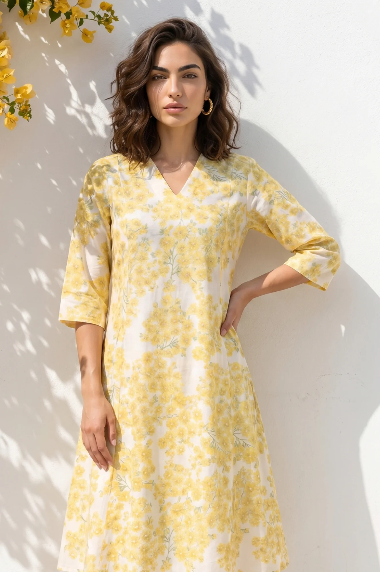 Off White Floral Printed Pure Cotton A-line Kurta - Image 2