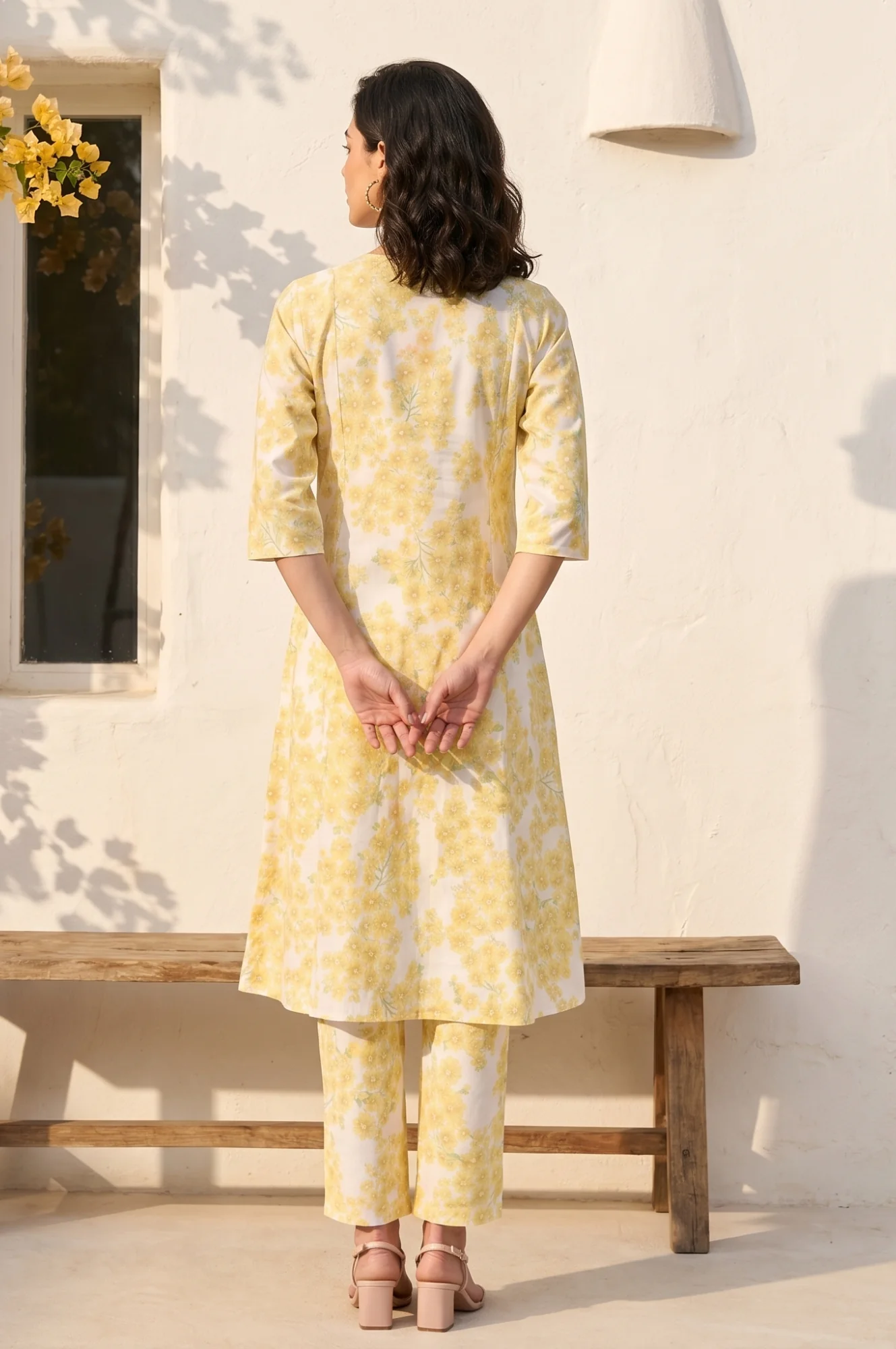 Off White Floral Printed Pure Cotton A-line Kurta - Image 5