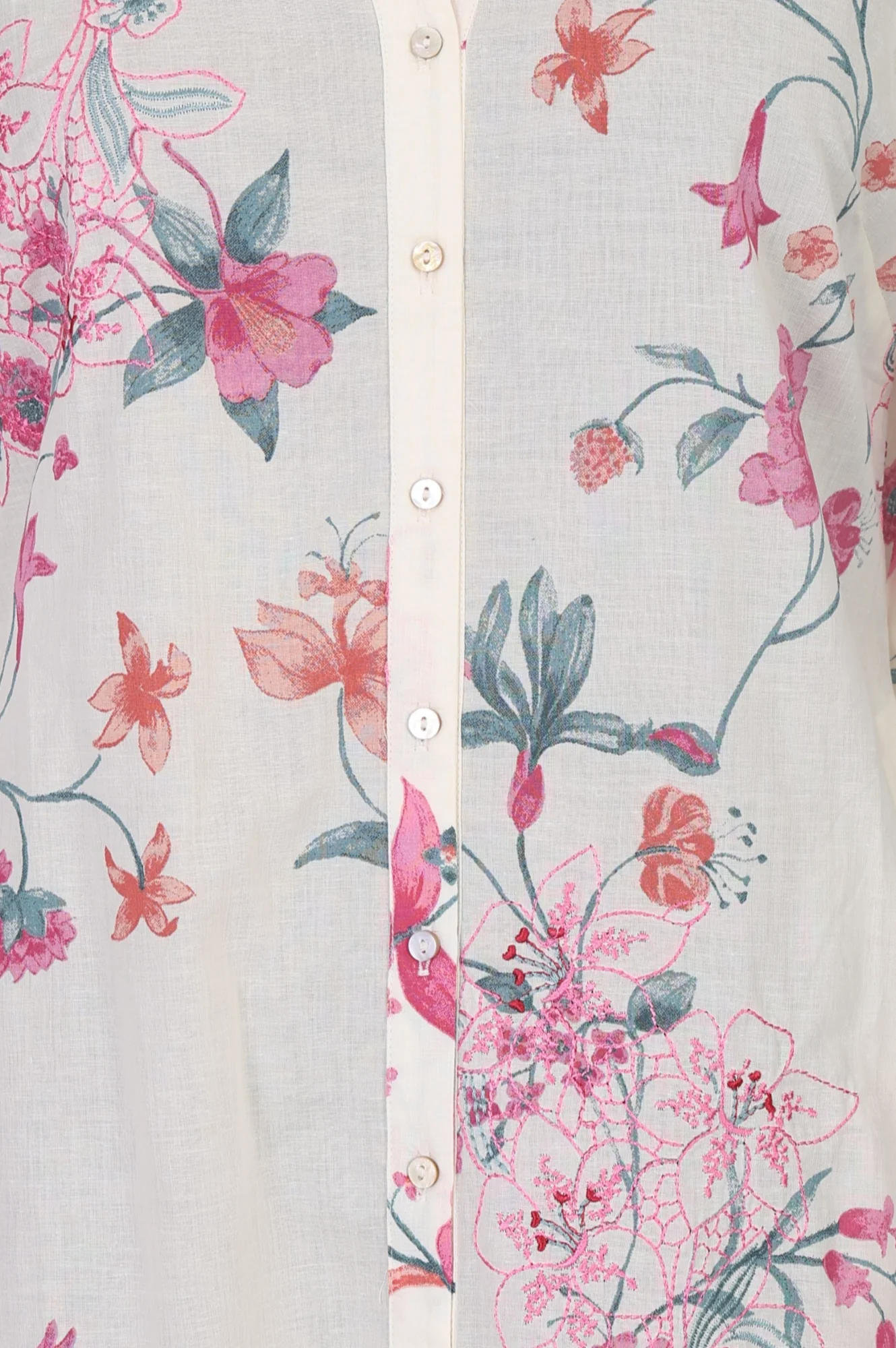 Off White Floral Printed Pure Cotton Straight Tunic - Image 2