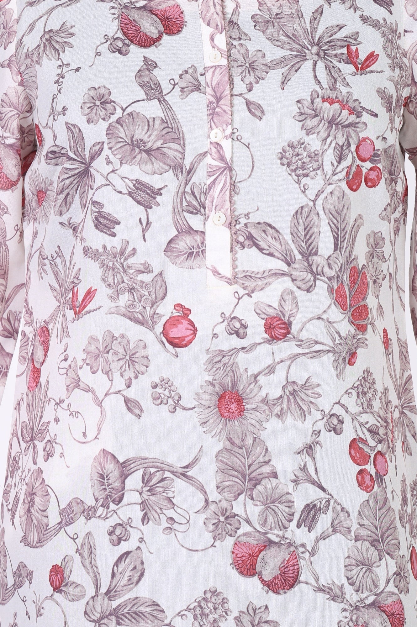 Off White FloralPrinted Rayon Straight Kurta with Lace - Image 2