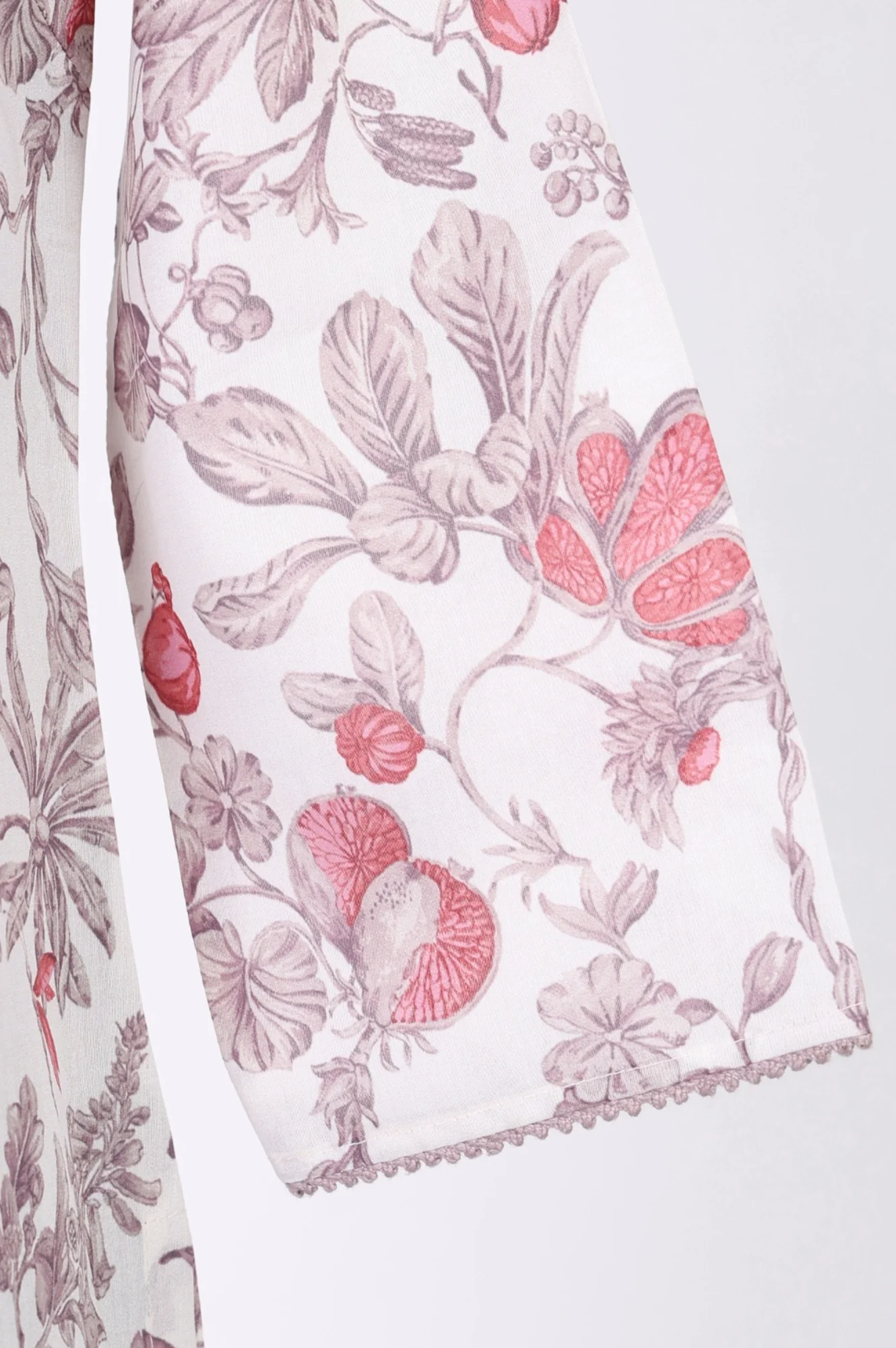 Off White FloralPrinted Rayon Straight Kurta with Lace - Image 7