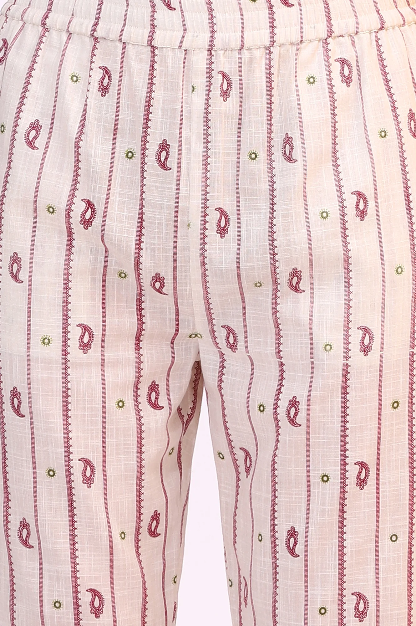 Off-White Paisley Printed Pure Cotton Straight Kurta, Pants and Dupatta Set - Image 9