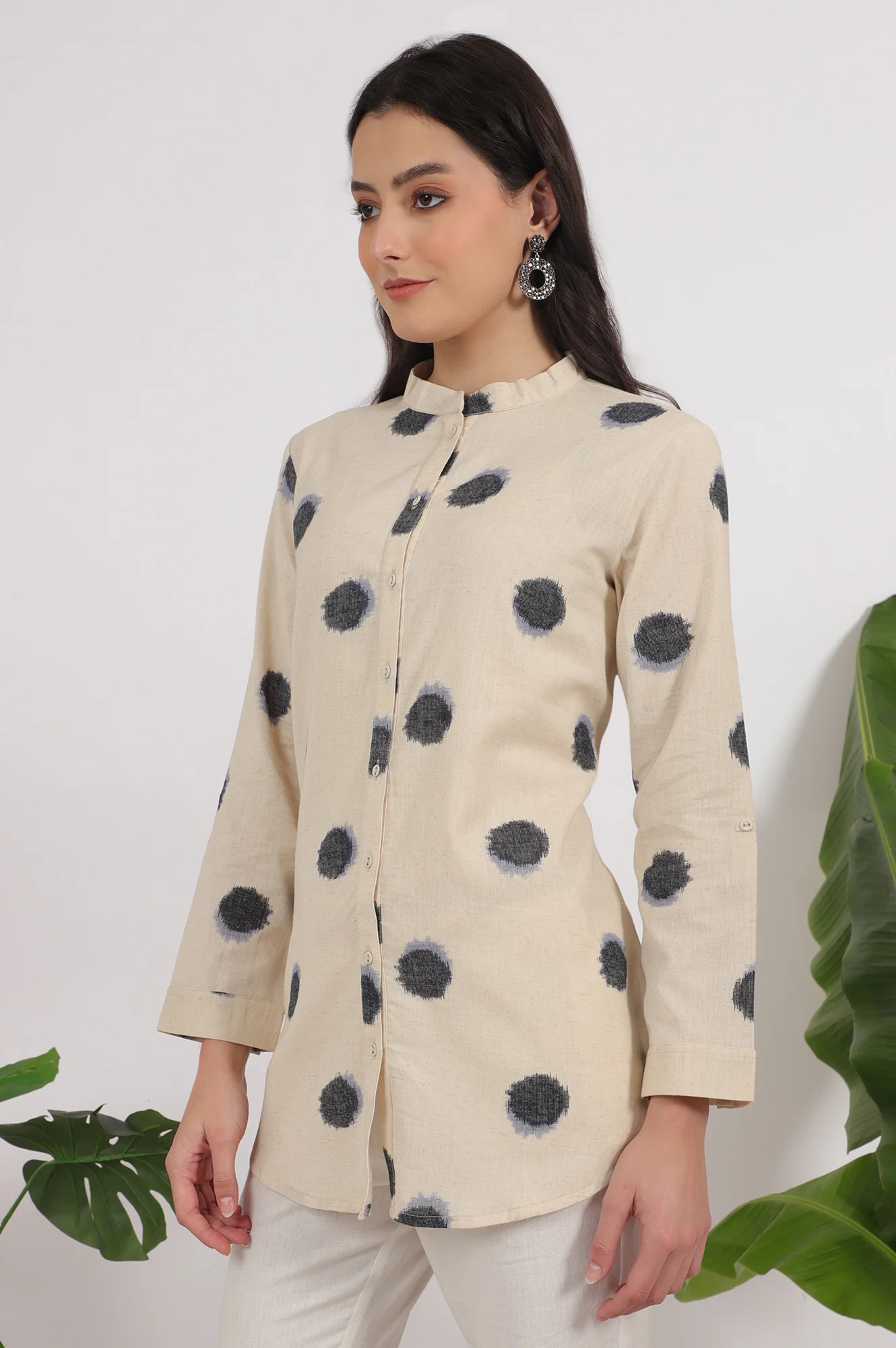 Off-White Polka Printed Cotton Flax Shirt - Image 5