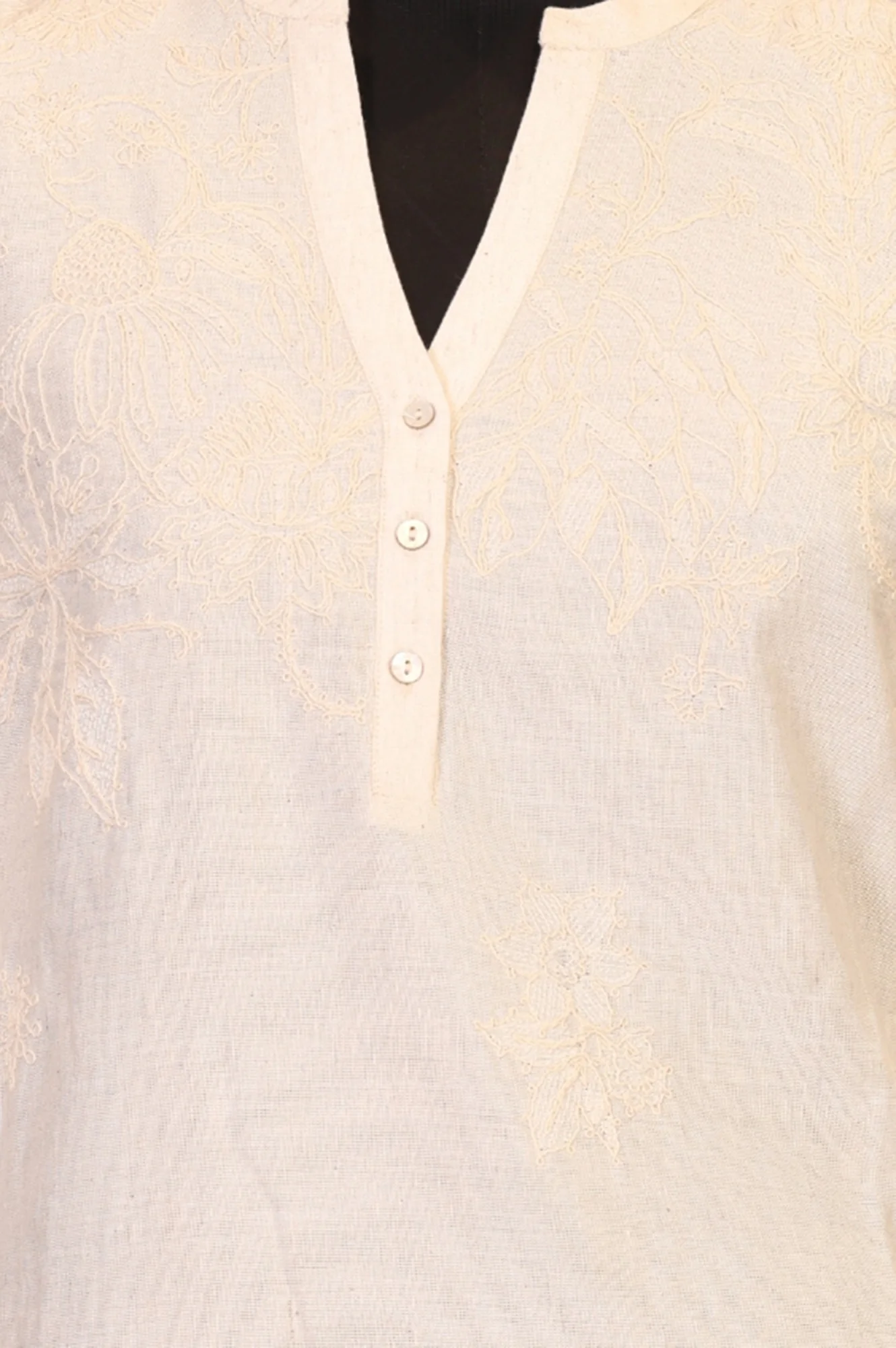 Off White Embroidered Rayon Straight Kurta and Pants Set - Image 2