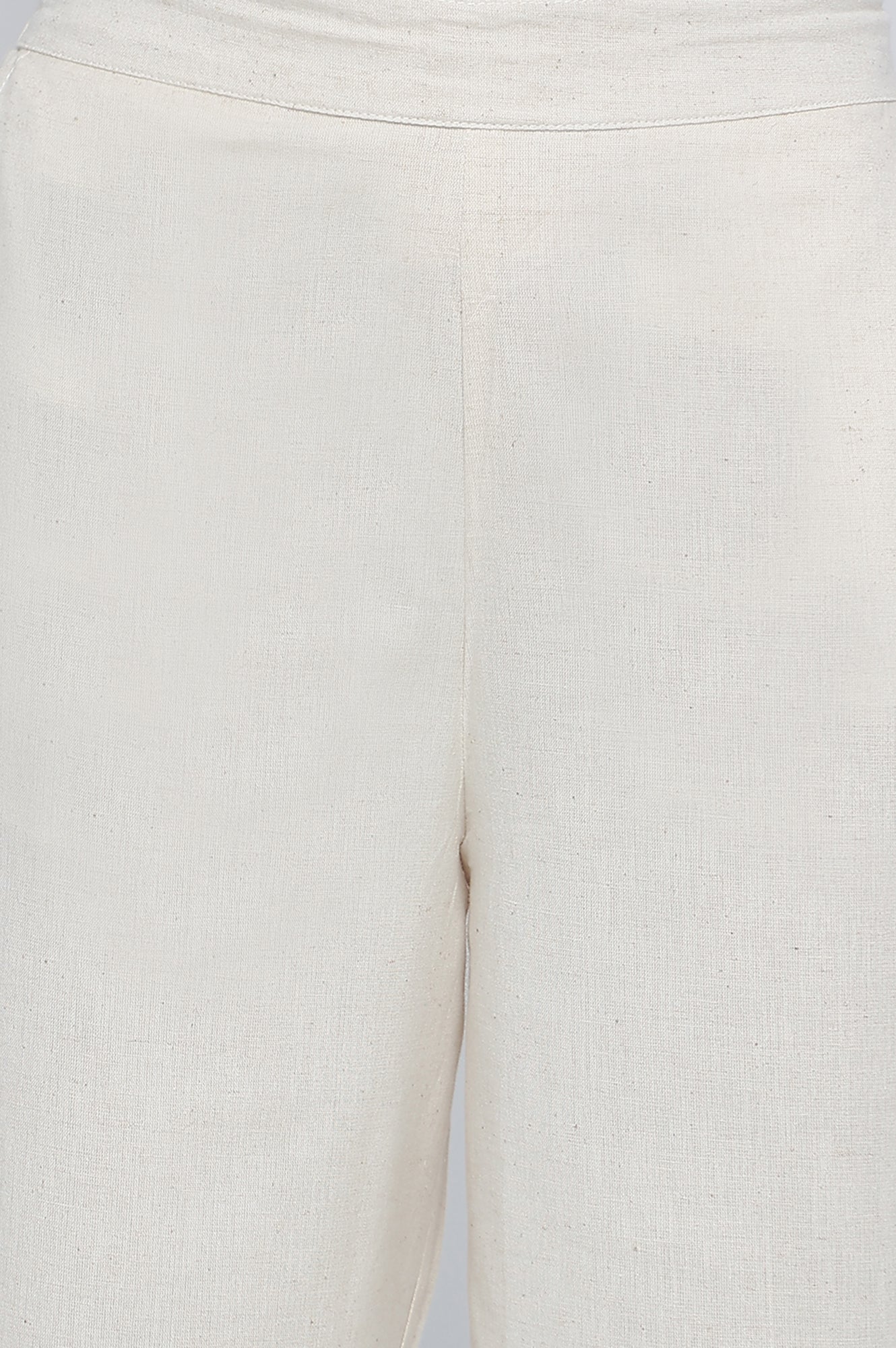 Elleven Women's Off White Solid Cotton Flax Culottes in Calf Length - Image 2