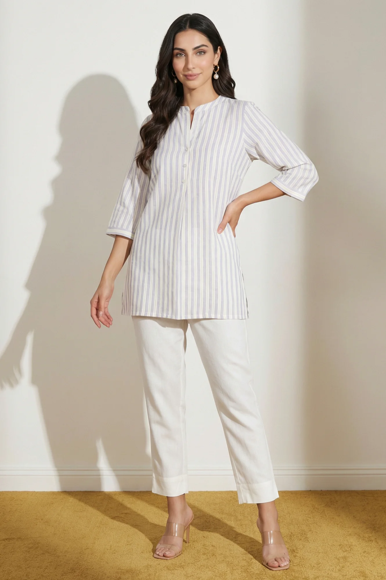 Elleven Women's Off White Solid Cotton Flax Straight Fit Ankle Length Trousers - Image 4