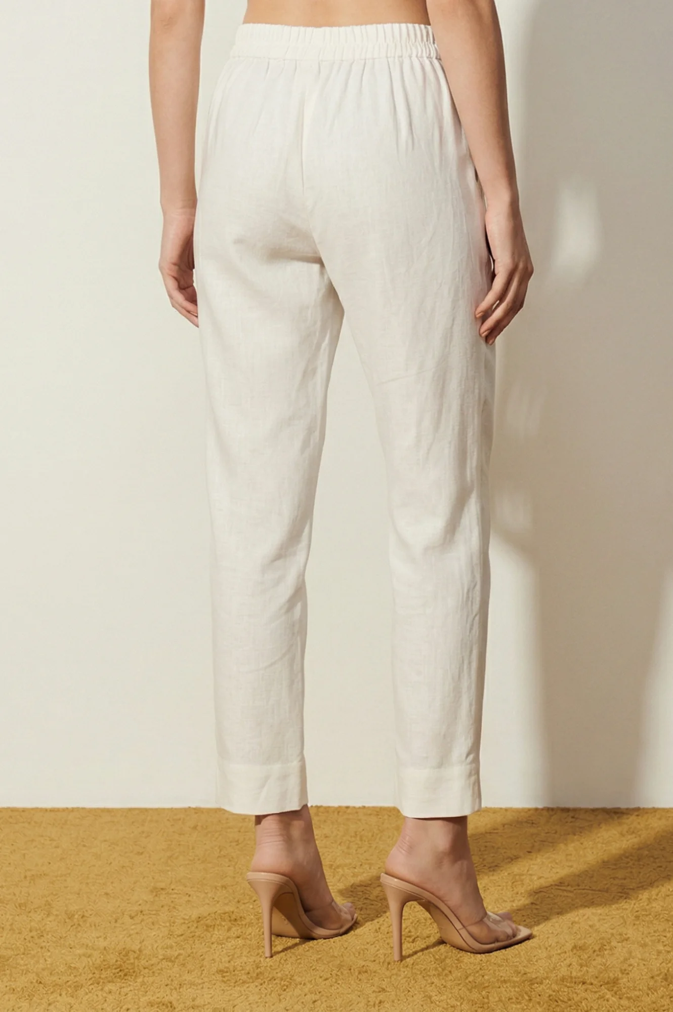 Elleven Women's Off White Solid Cotton Flax Straight Fit Ankle Length Trousers - Image 5