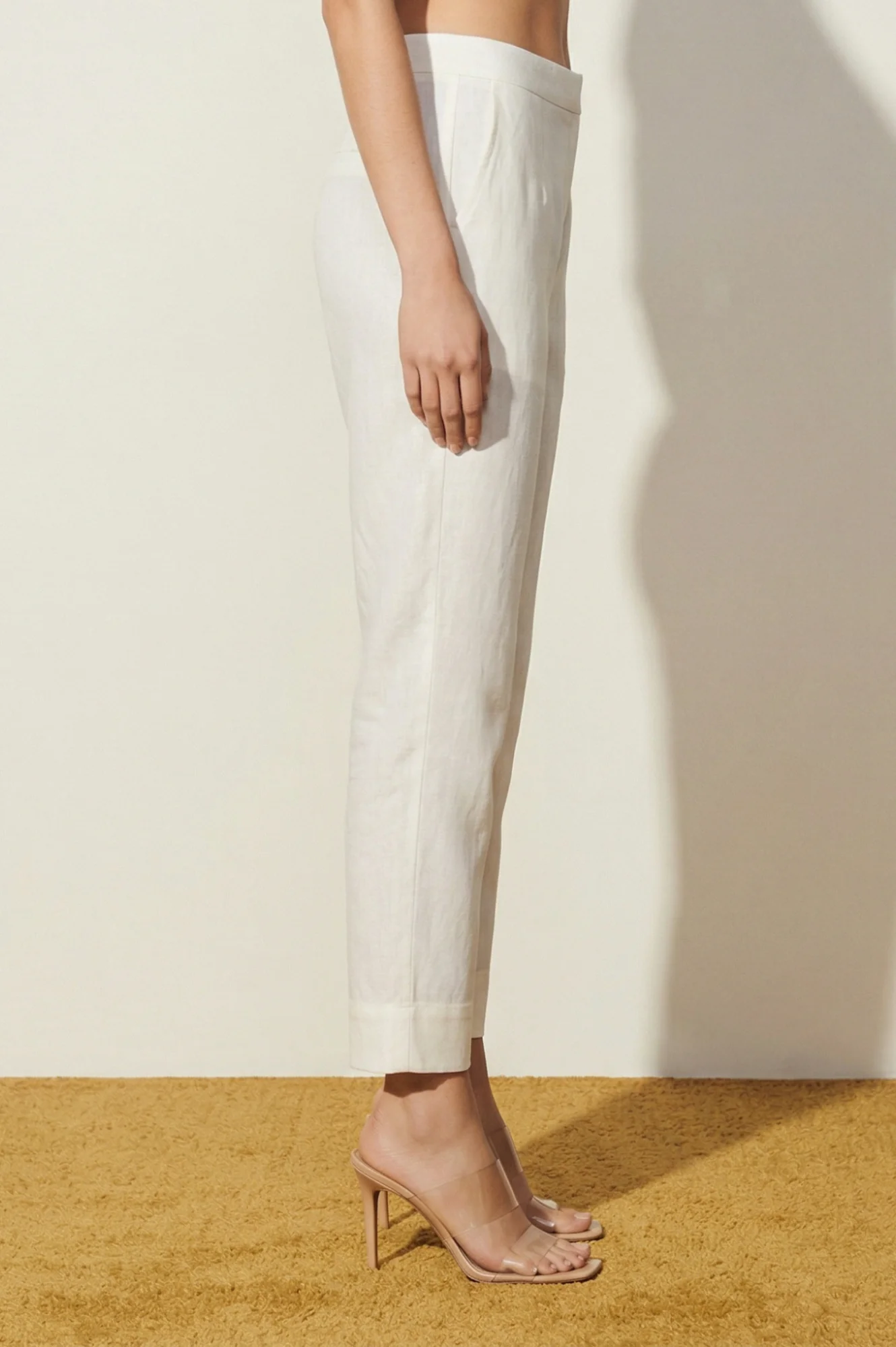 Elleven Women's Off White Solid Cotton Flax Straight Fit Ankle Length Trousers - Image 6