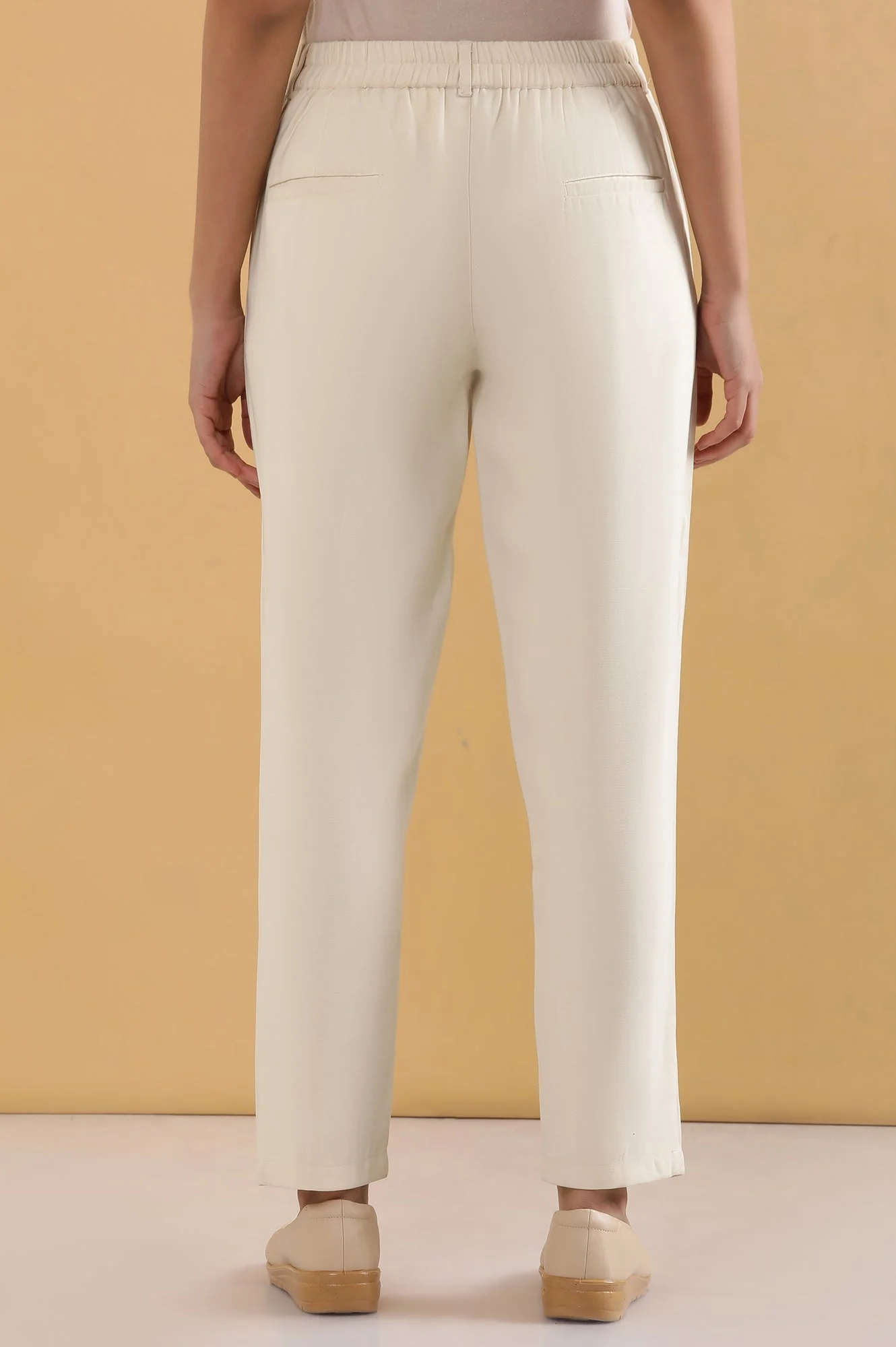 Elleven Women's Off White Solid Straight Fit Rayon Pants With Belt Loops - Image 4