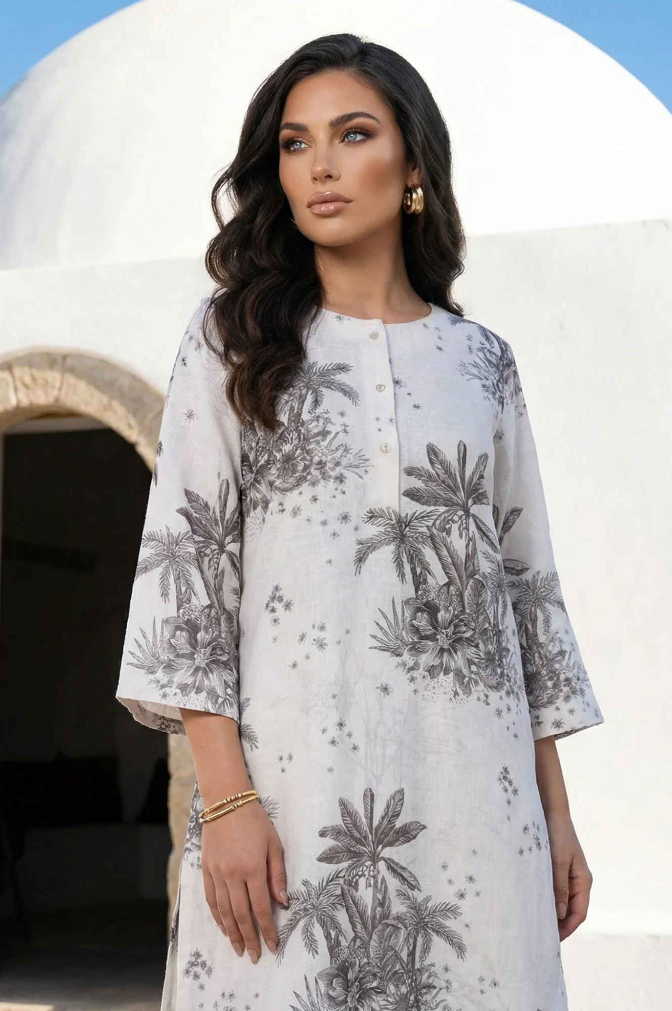 Off White Tropical Floral Printed Rayon Straight Kurta - Image 3