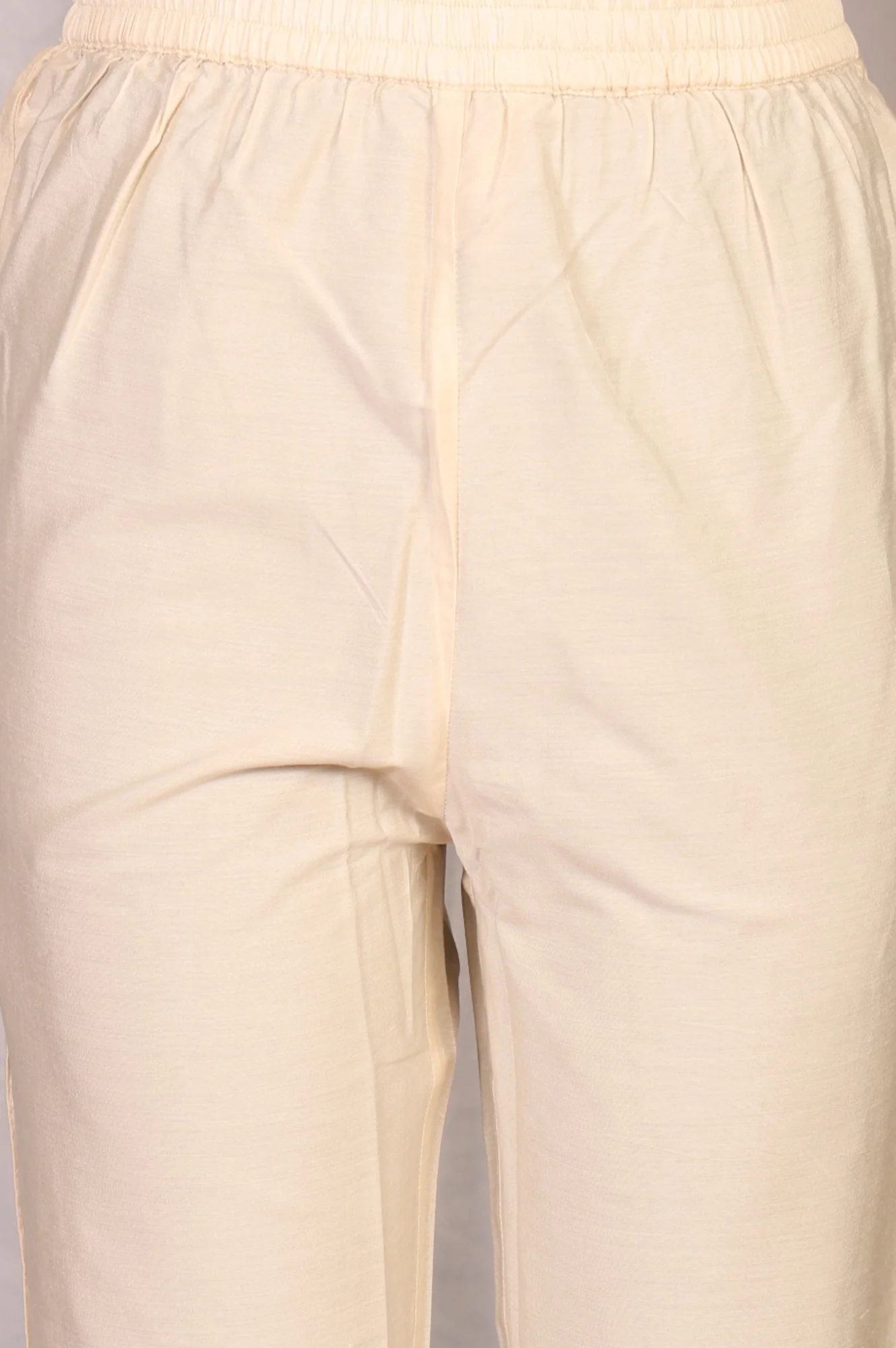 Off White Zari Work Jacquard Anarkali Kurta with Straight Pants and Dupatta Set - Image 5