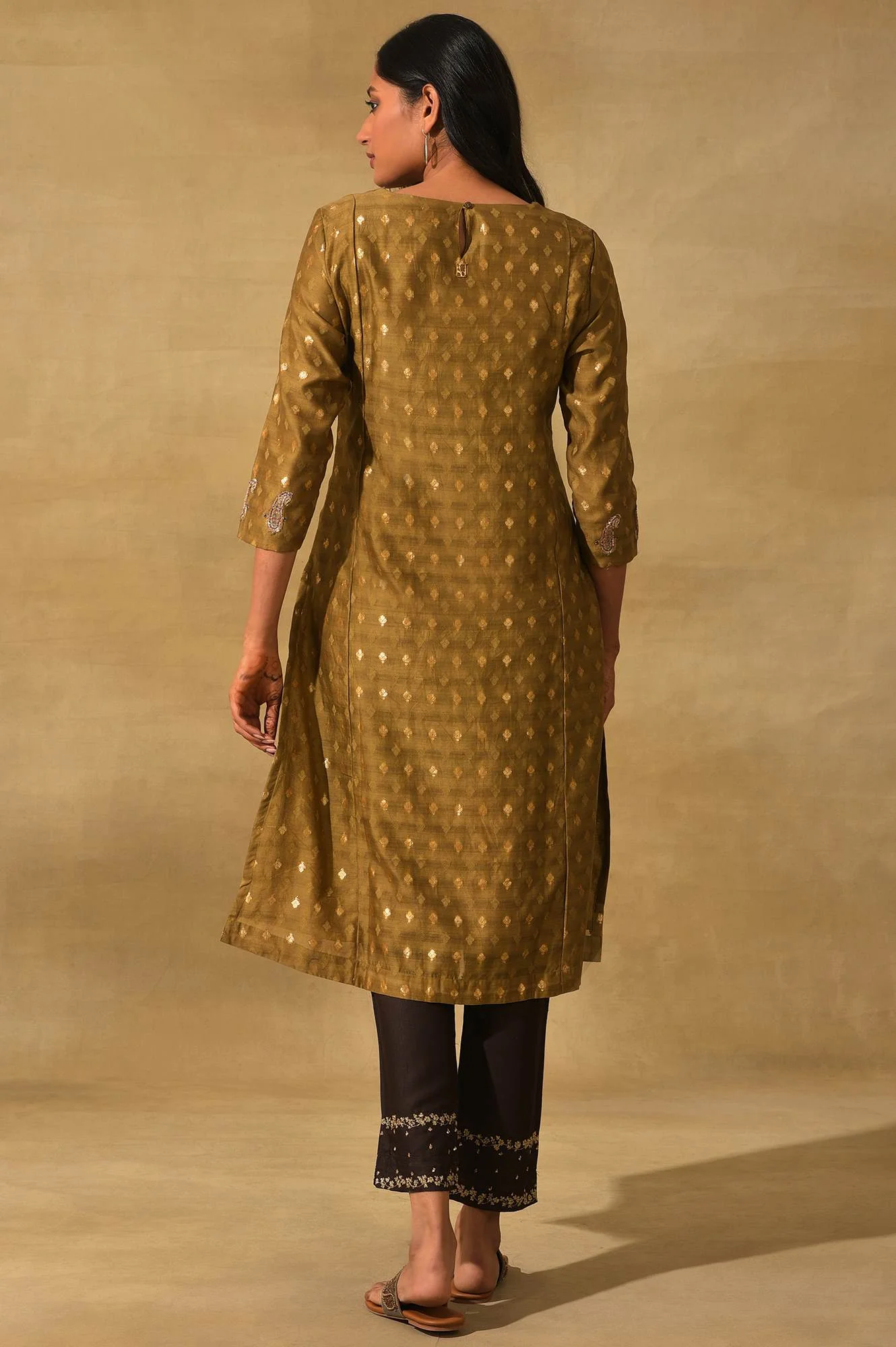 Olive Cotton Silk Jacquard kurta - Image 2