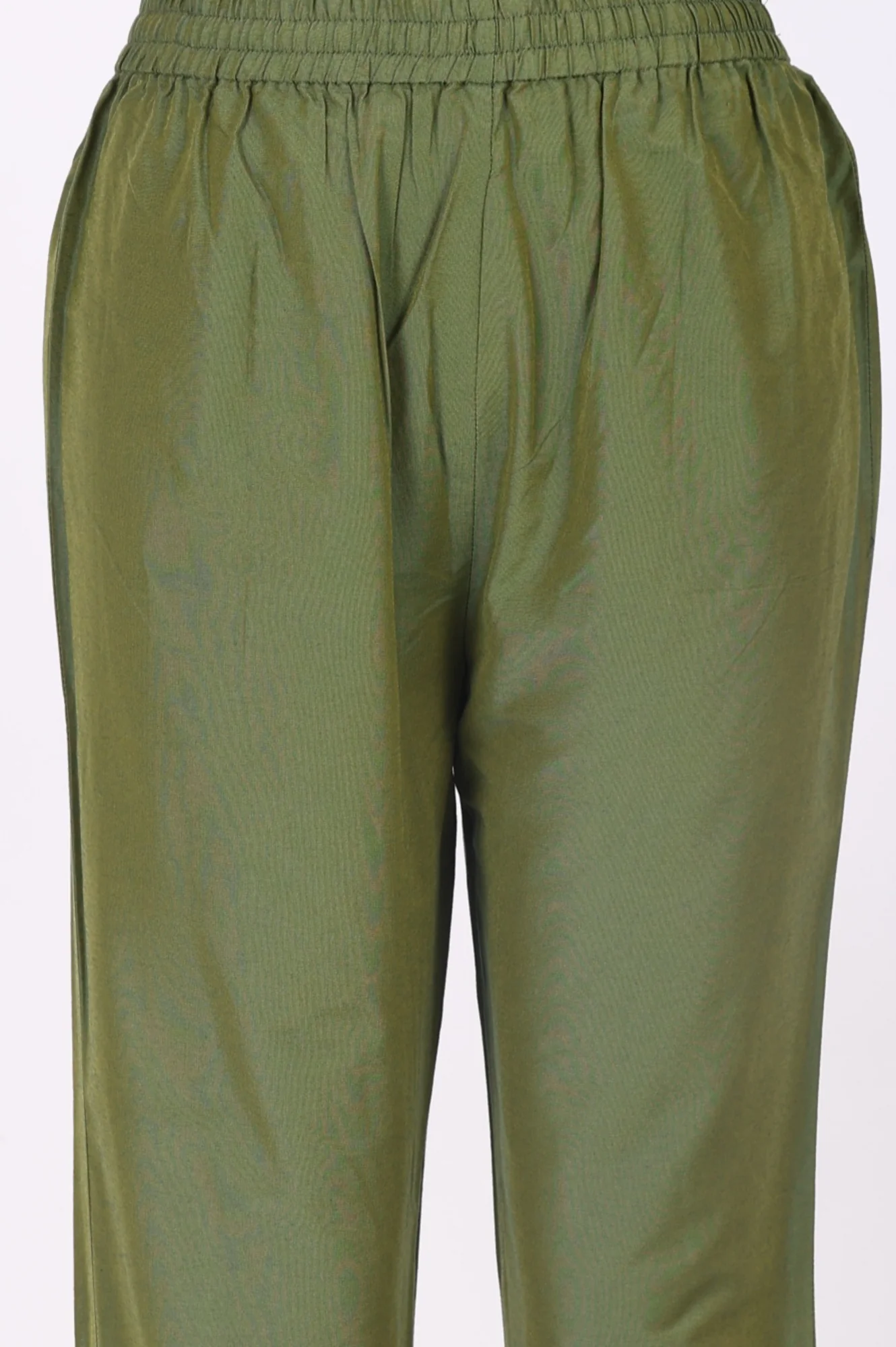 Olive Floral Printed Mirror Work Chanderi A-line Kurta with Straight Pants and Dupatta Set - Image 7