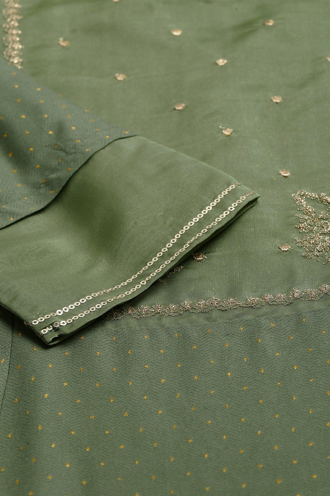 Olive Green A-Line Embroidered kurta With Sequins - Image 7