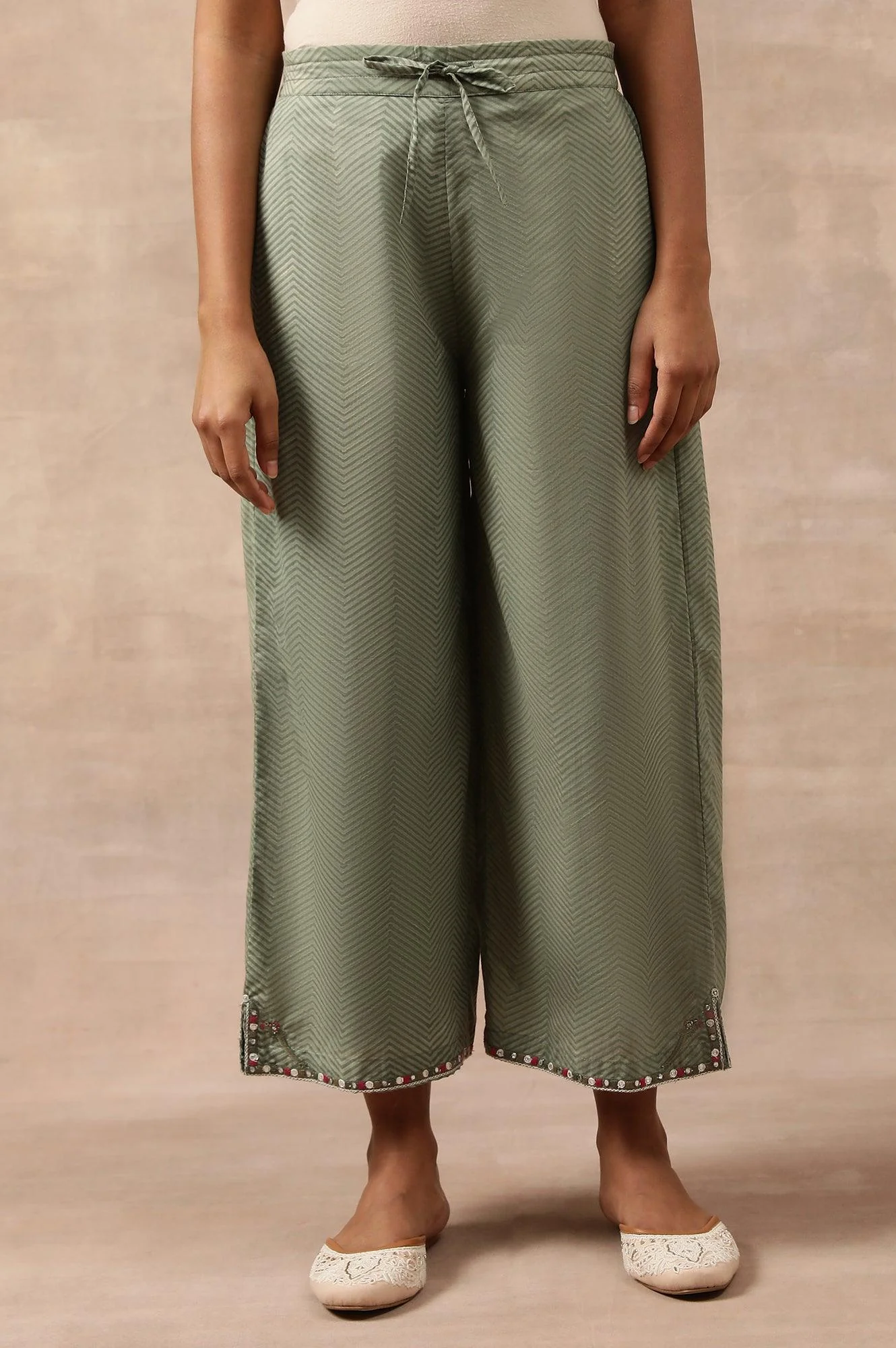 Olive Green Chevron Print Parallel Pants
