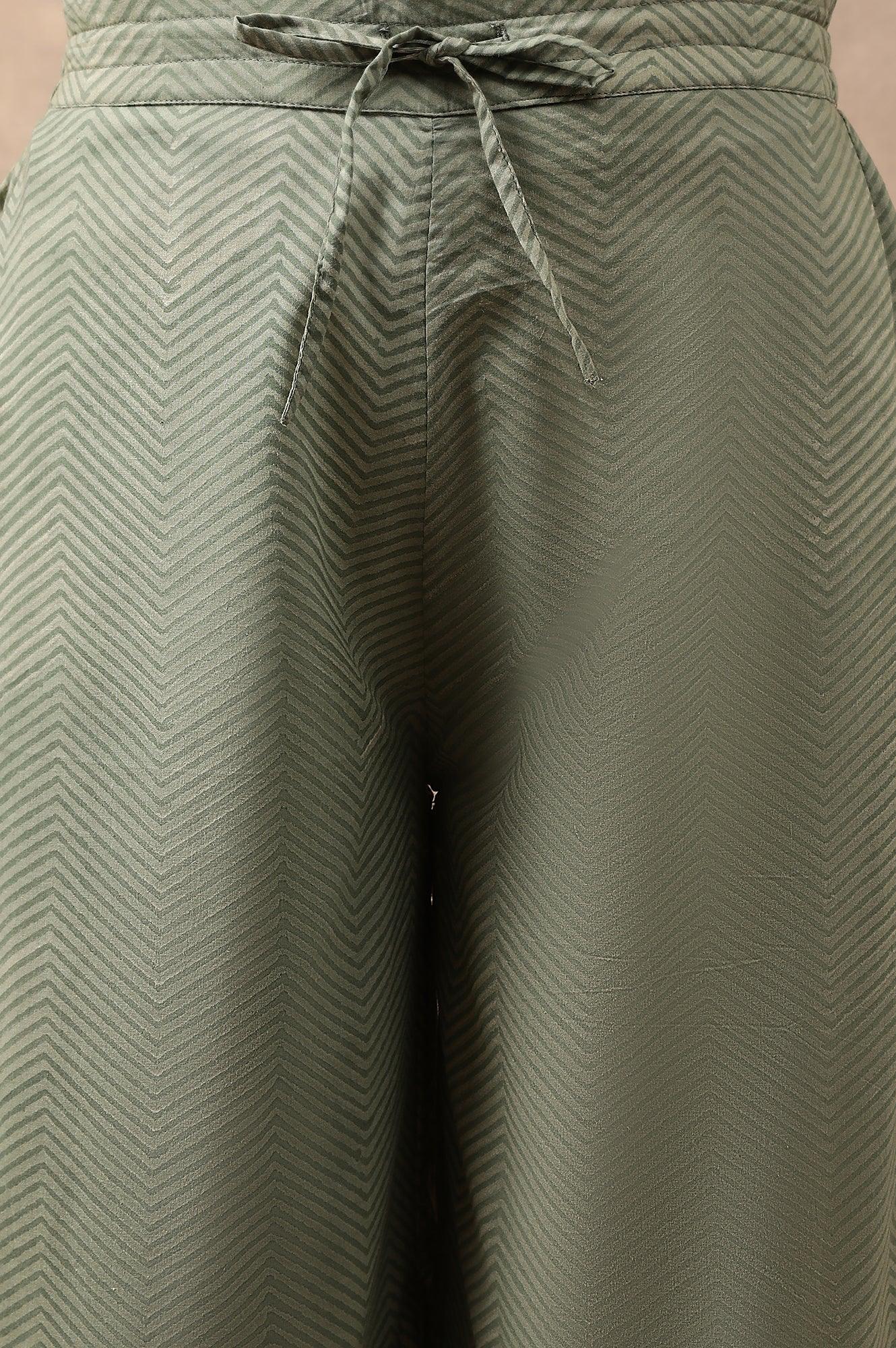 Olive Green Chevron Print Parallel Pants - Image 6