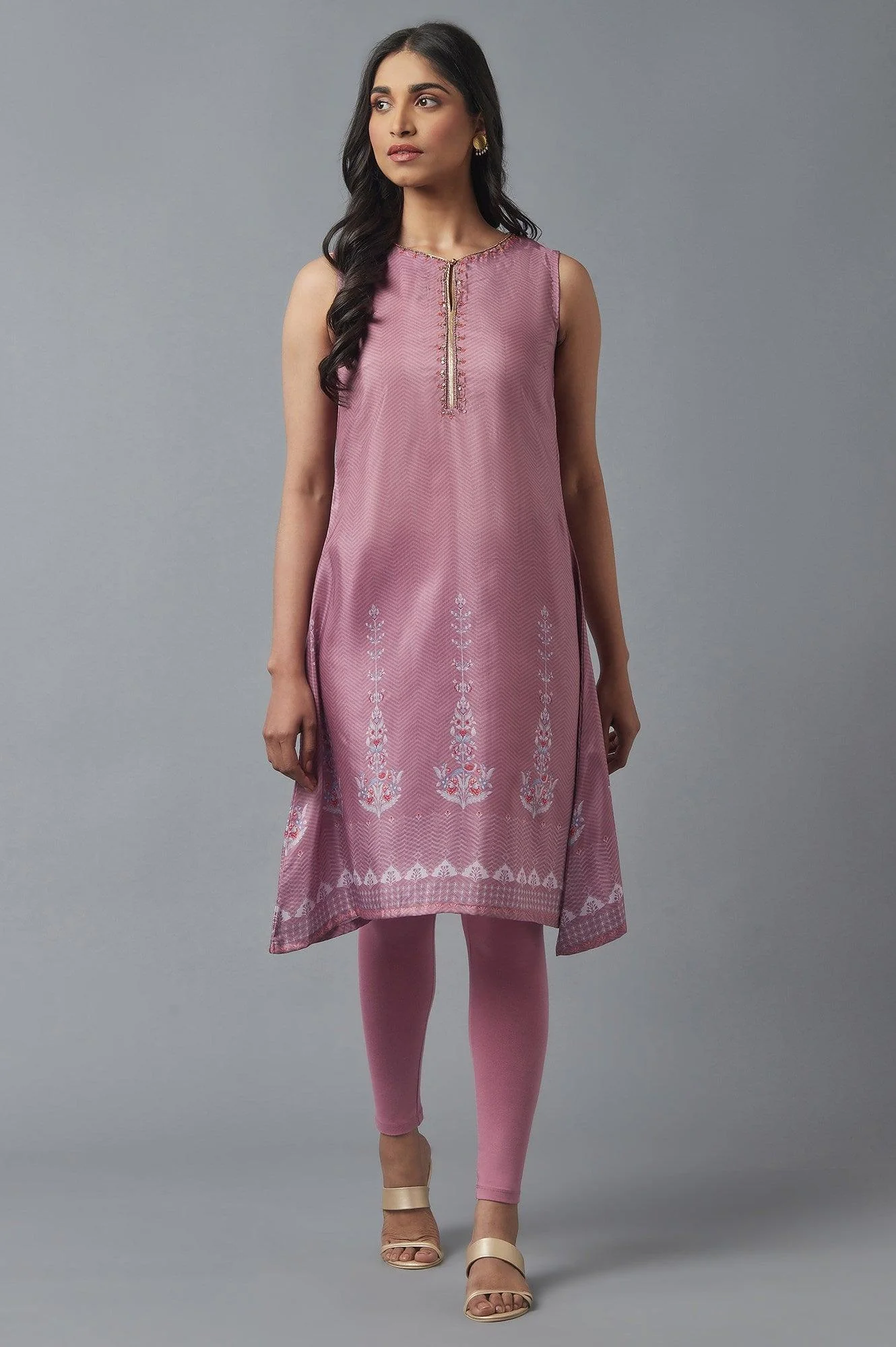 Olive Green Gillet, Purple kurta and Tights Set - Image 7