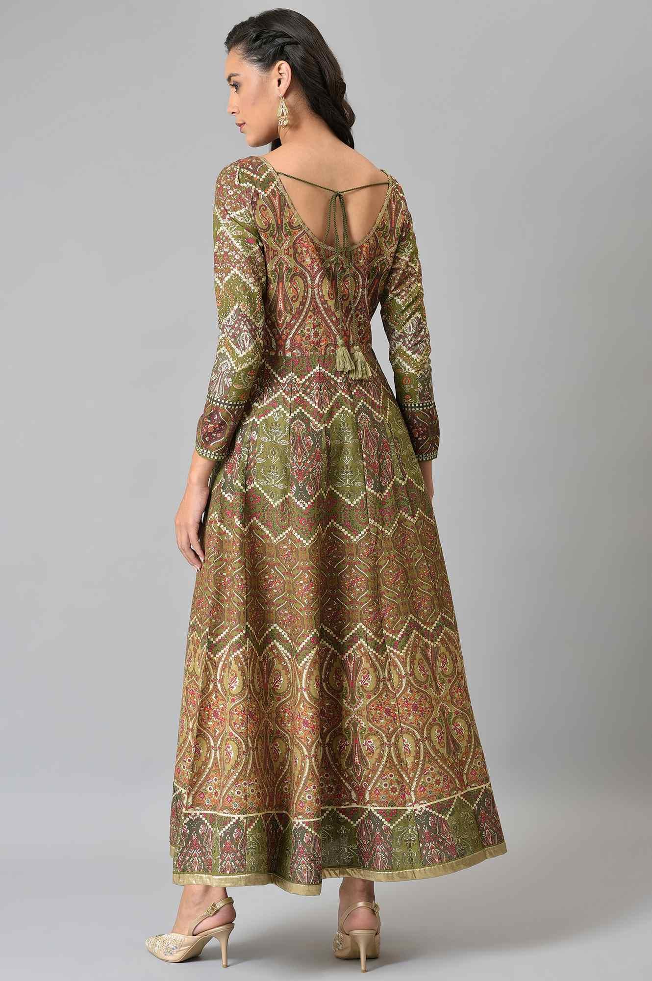 Olive Green Glitter Print Dress - Image 2