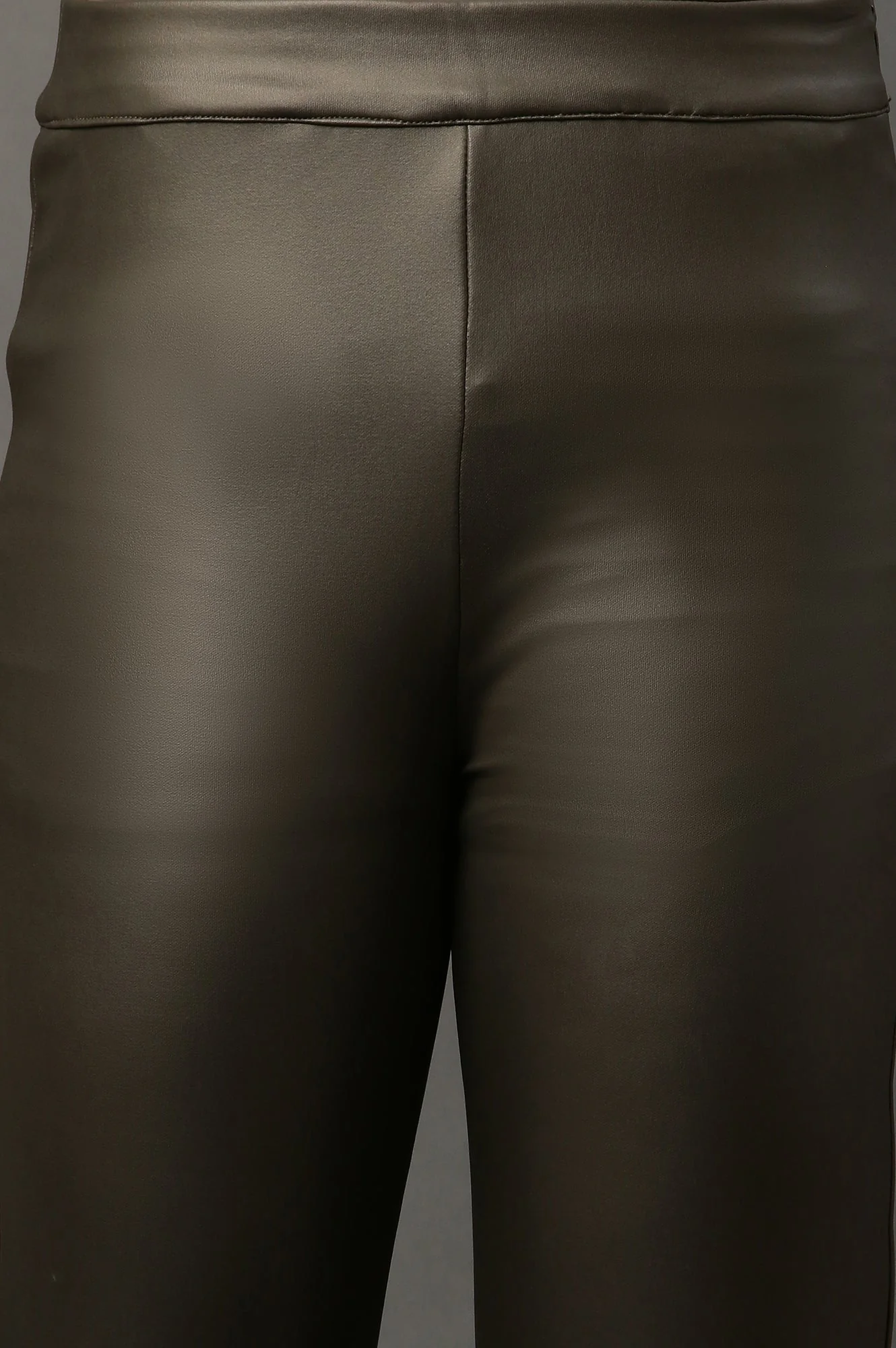 Elleven Women's Olive Green Solid Slim-fit Knit Pants with Side Zip - Image 6