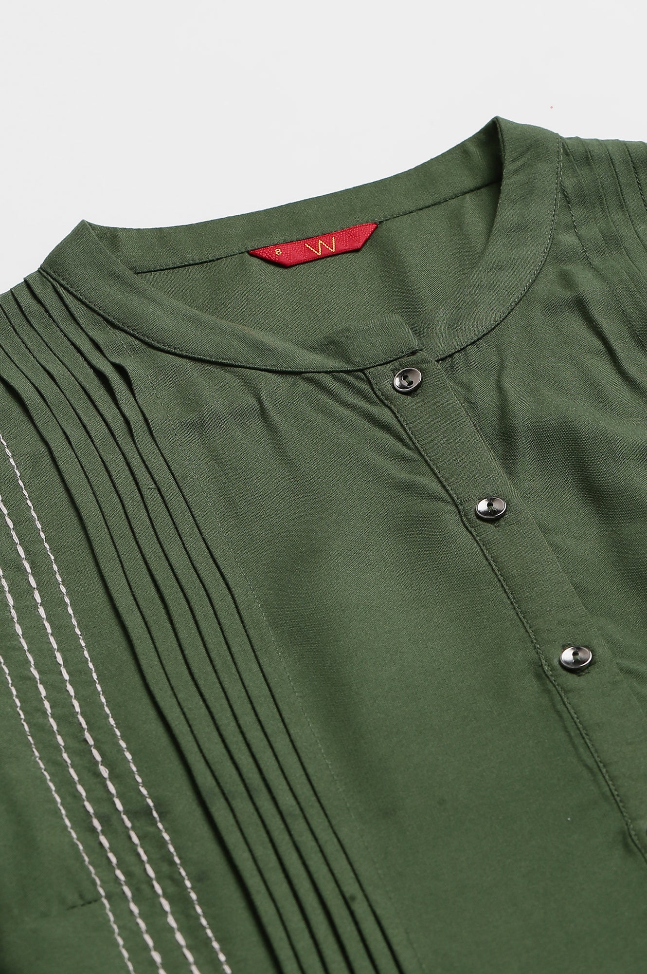 Olive Green Pleated kurta With Embroidery - Image 2