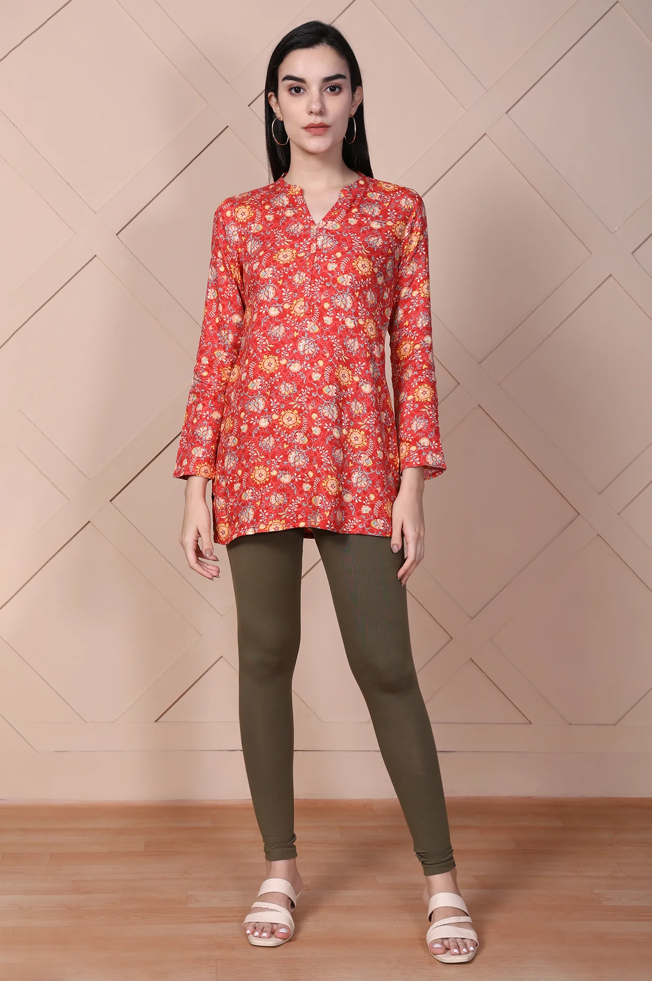 Elleven Women's Olive Green Skinny Fit Ankle Length Cotton Tights - Image 5