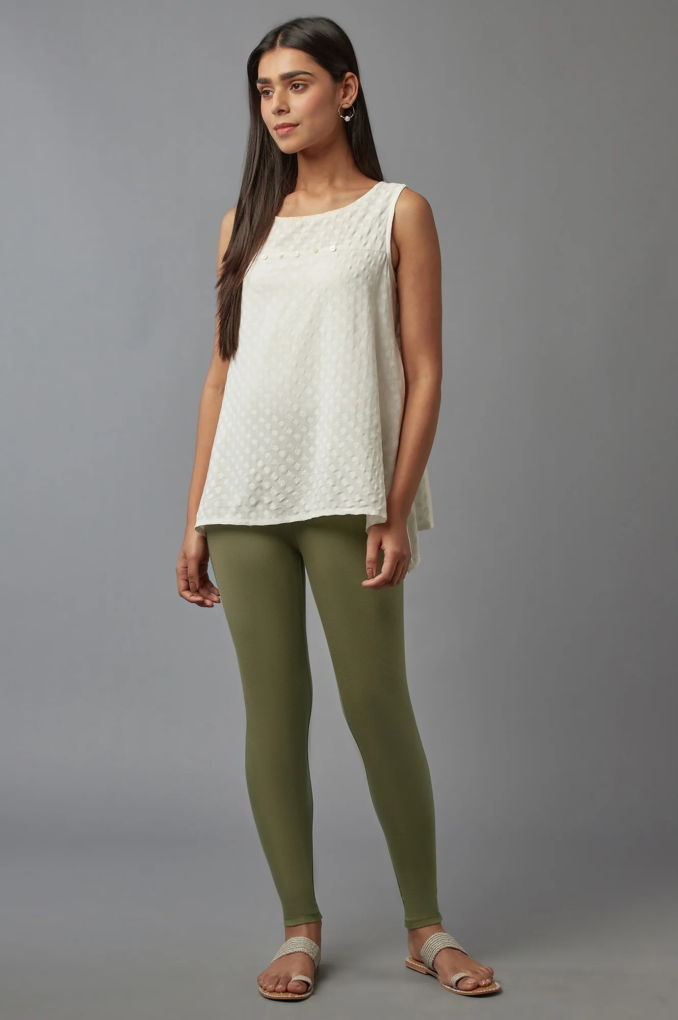 Olive Green Solid Cotton Tights - Image 5