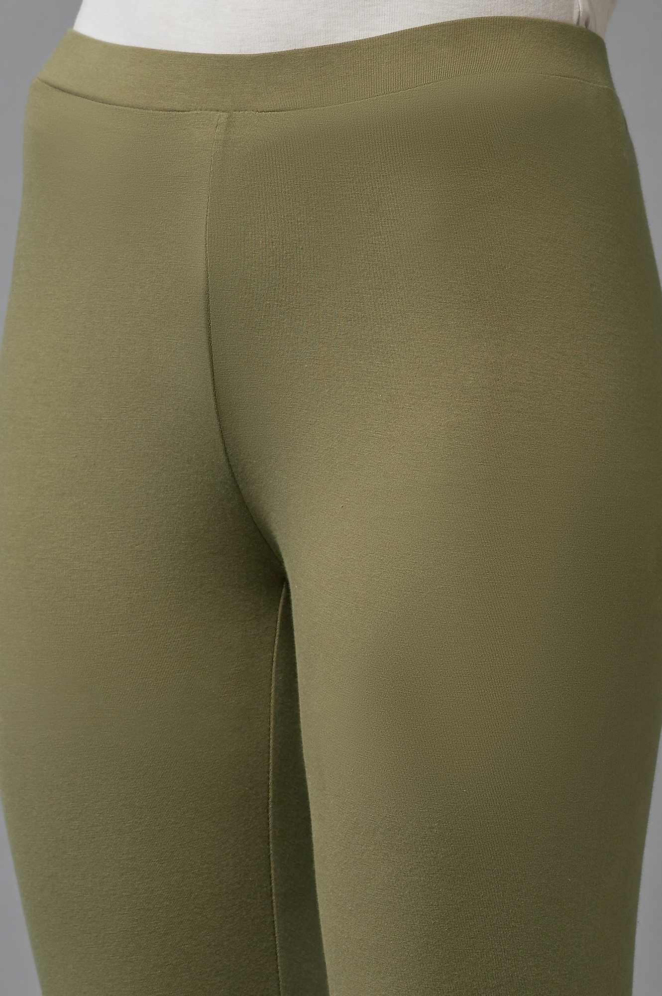 Olive Green Solid Cotton Tights - Image 6