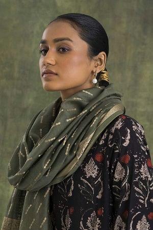 Olive Green Woven Jacquard Drape - Image 3