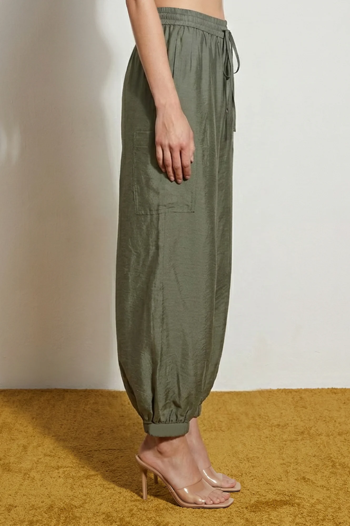 Elleven Women's Olive Solid Rayon Ankle Length Harem Pants - Image 5