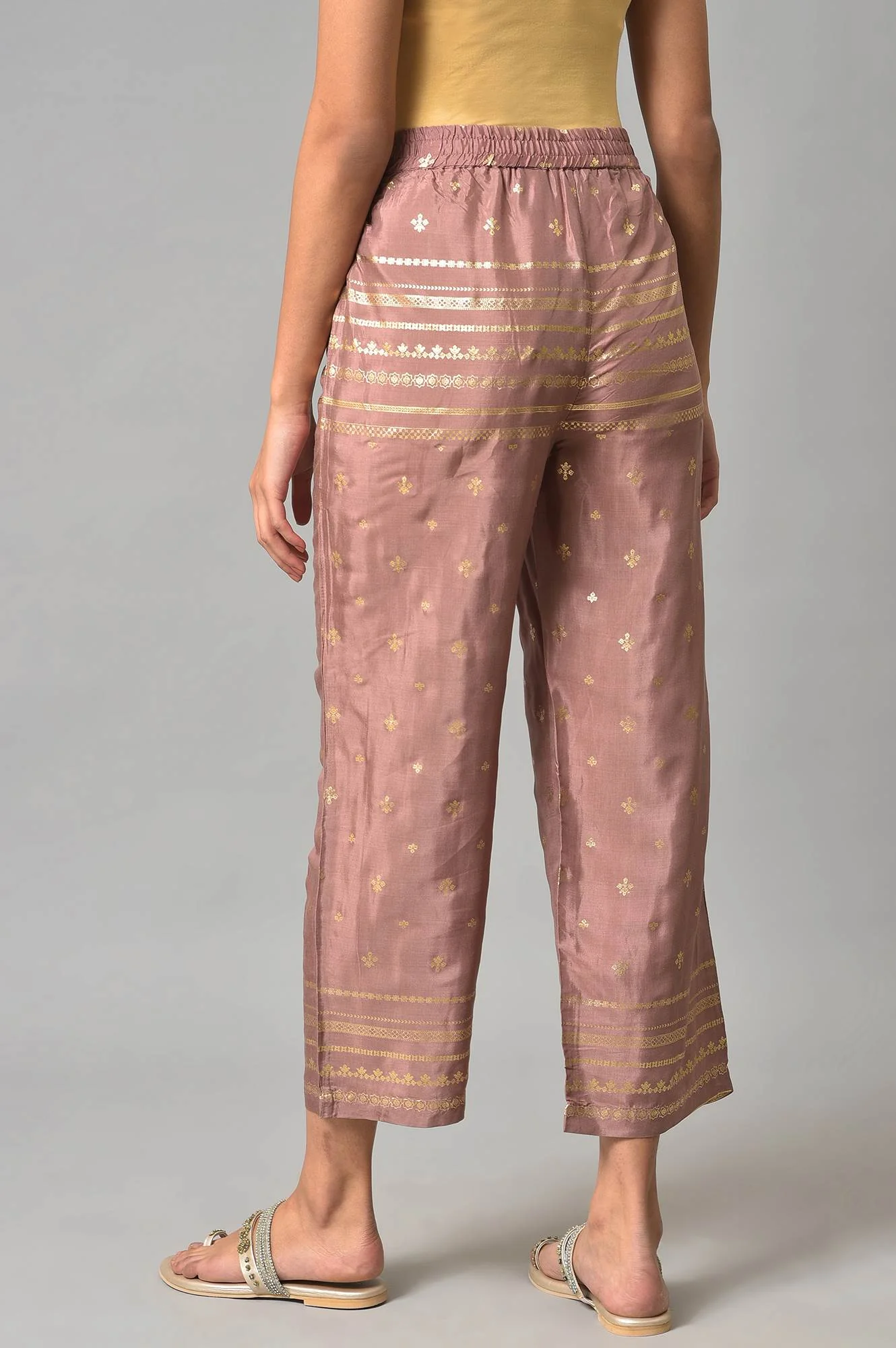 Onion Pink Printed Shantung Slim Pants - Image 2