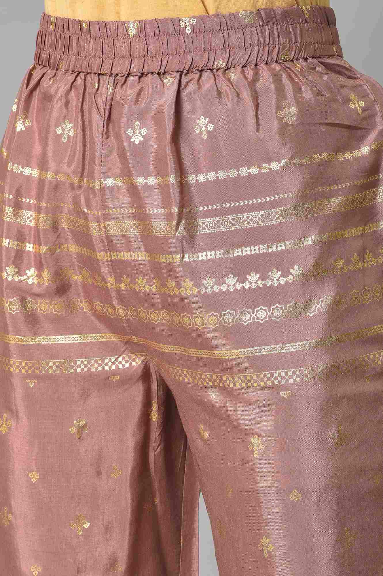 Onion Pink Printed Shantung Slim Pants - Image 7