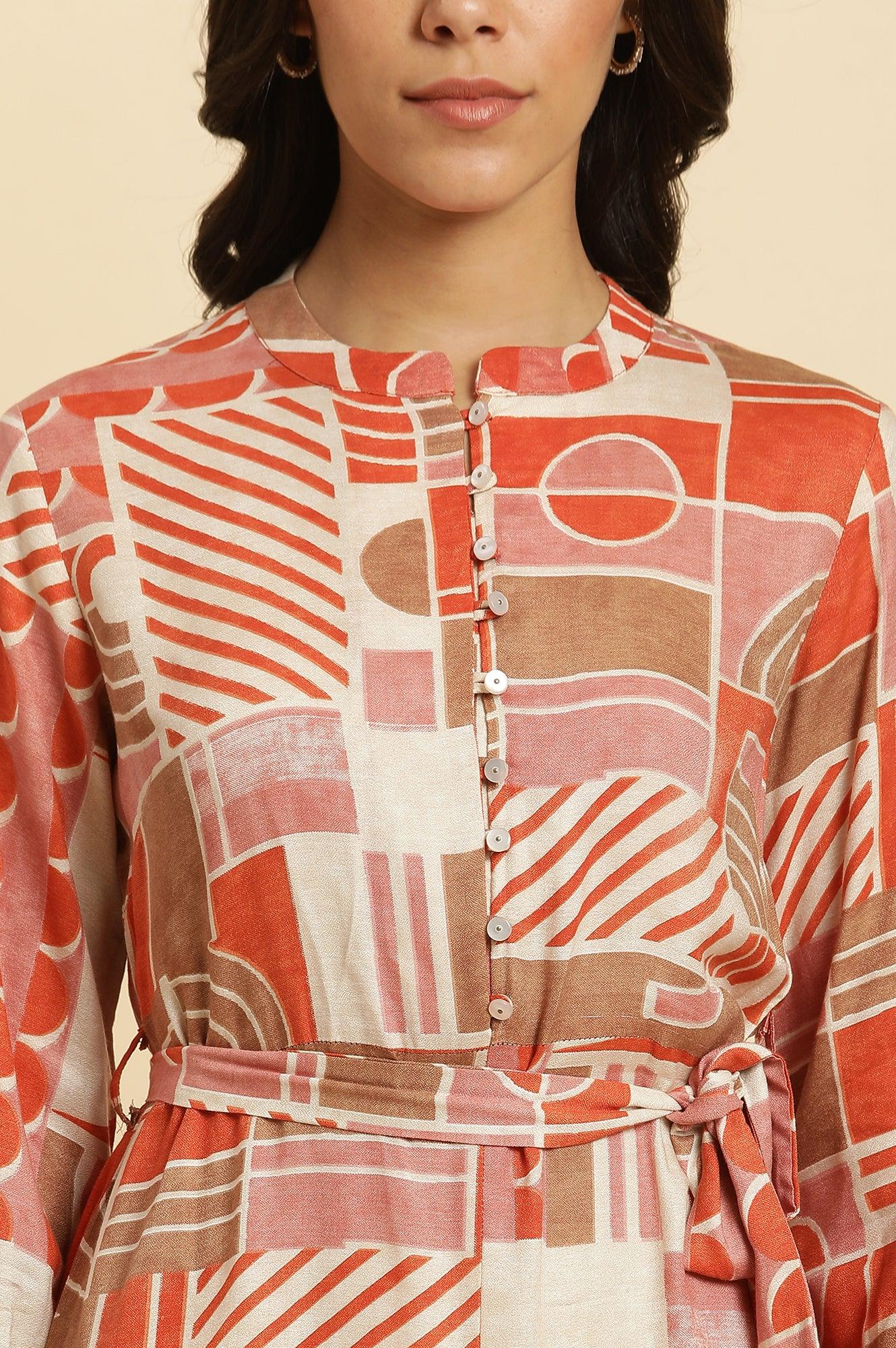 Orange Abstract Printed Western Dress - Image 6