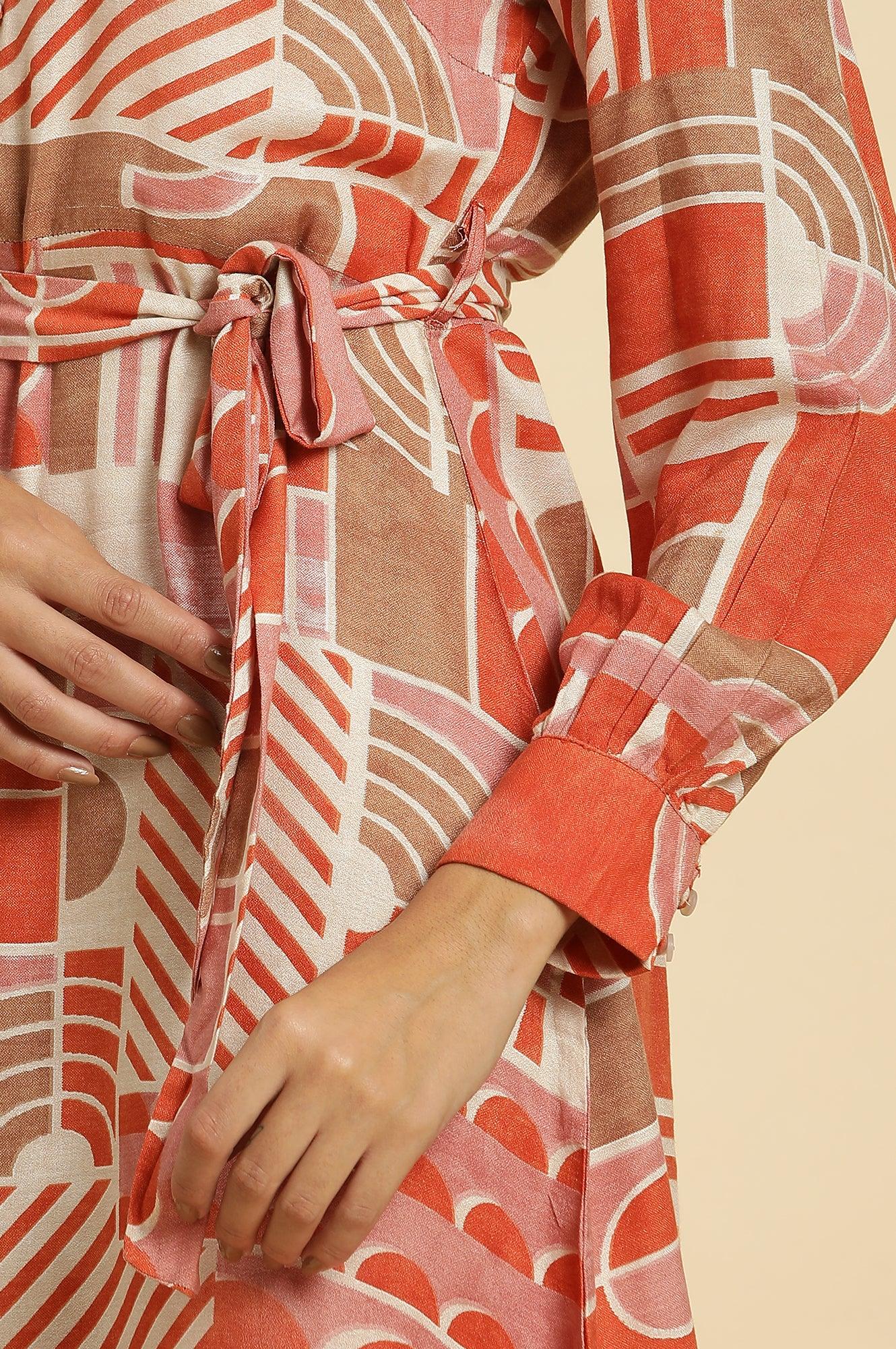 Orange Abstract Printed Western Dress - Image 7