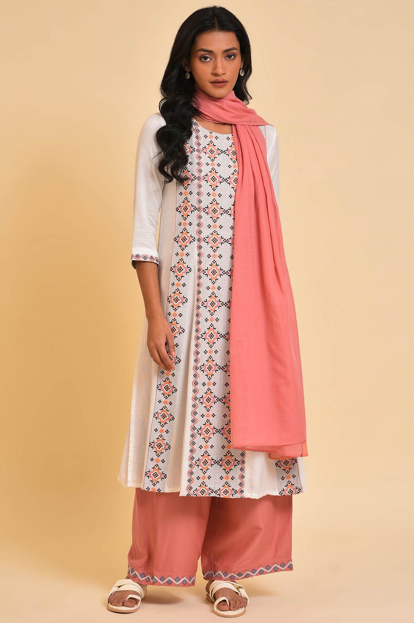 Orange And Pink Colour Block Dupatta - Image 3