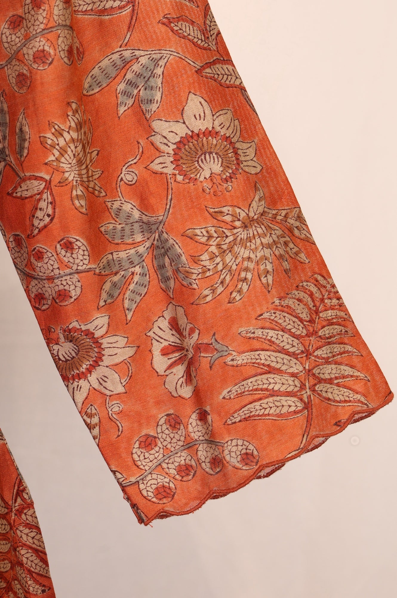 Orange Block Printed Cotton Silk Straight Kurta with Straight Pants and Dupatta Set - Image 7
