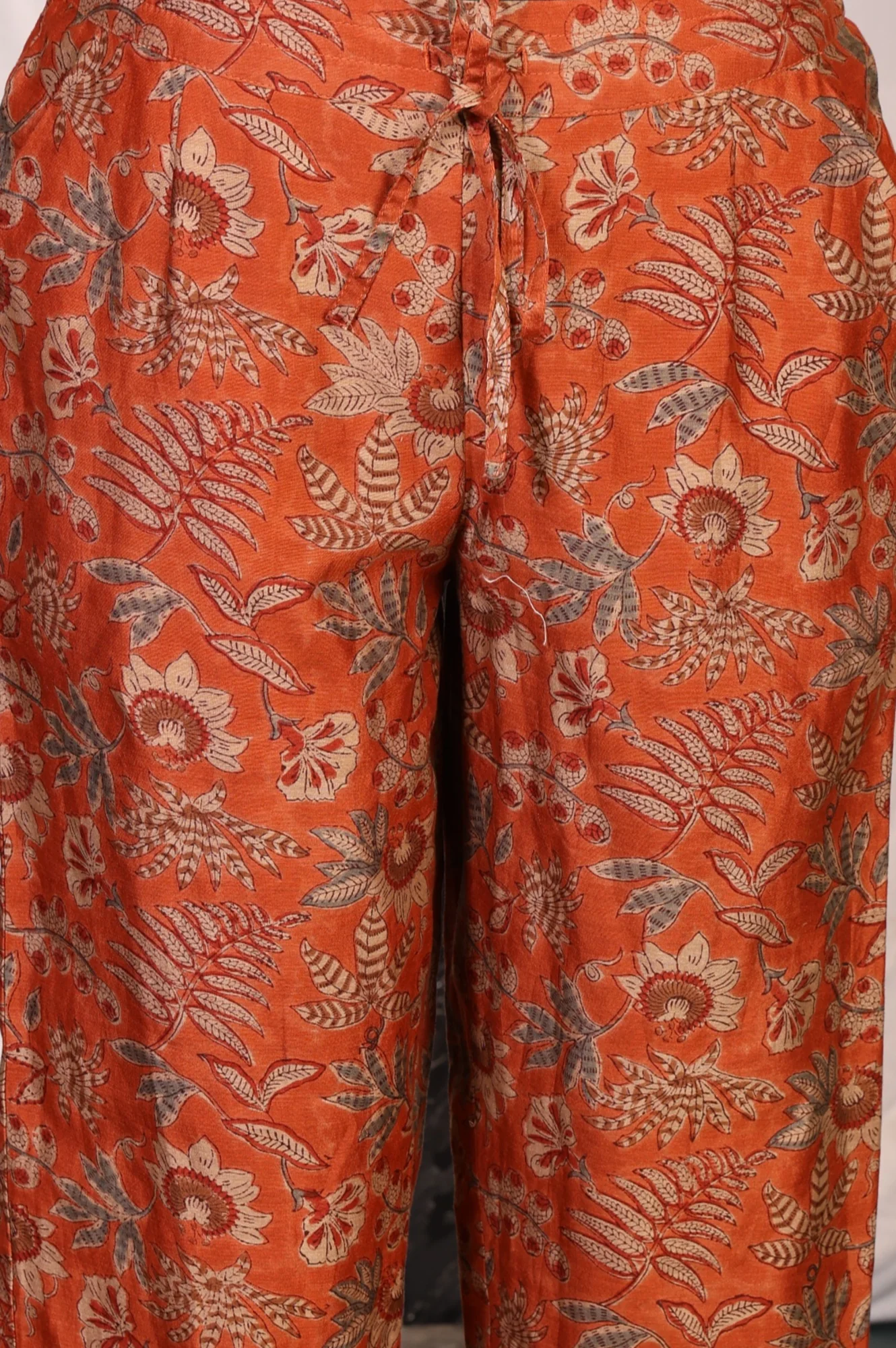 Orange Block Printed Cotton Silk Straight Kurta with Straight Pants and Dupatta Set - Image 8