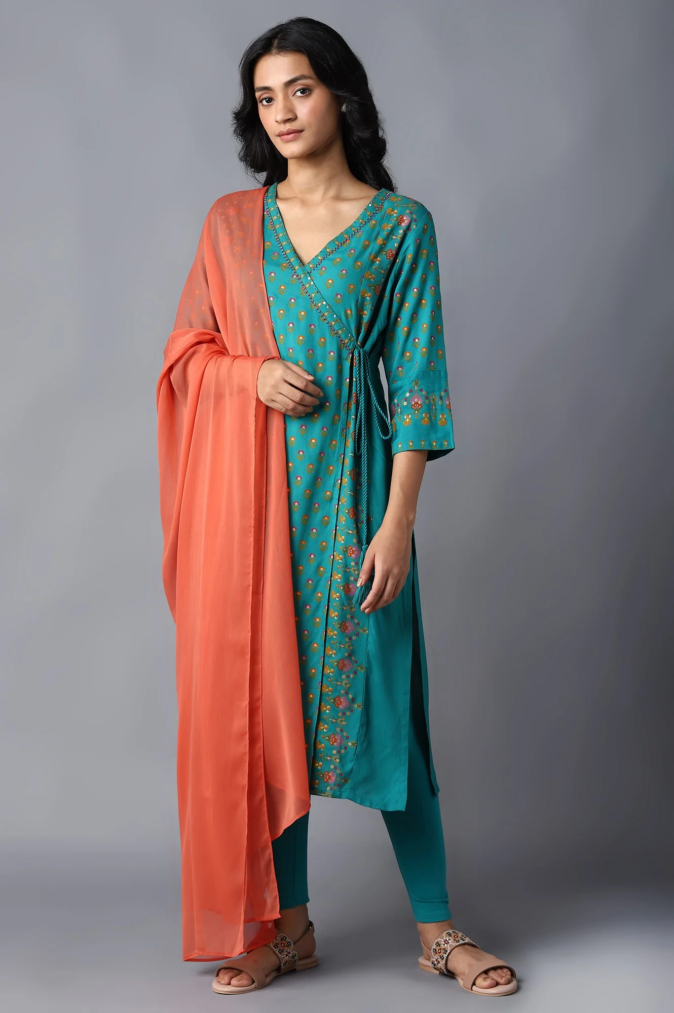 Orange Crinkled Chiffon Solid Dupatta - Image 3