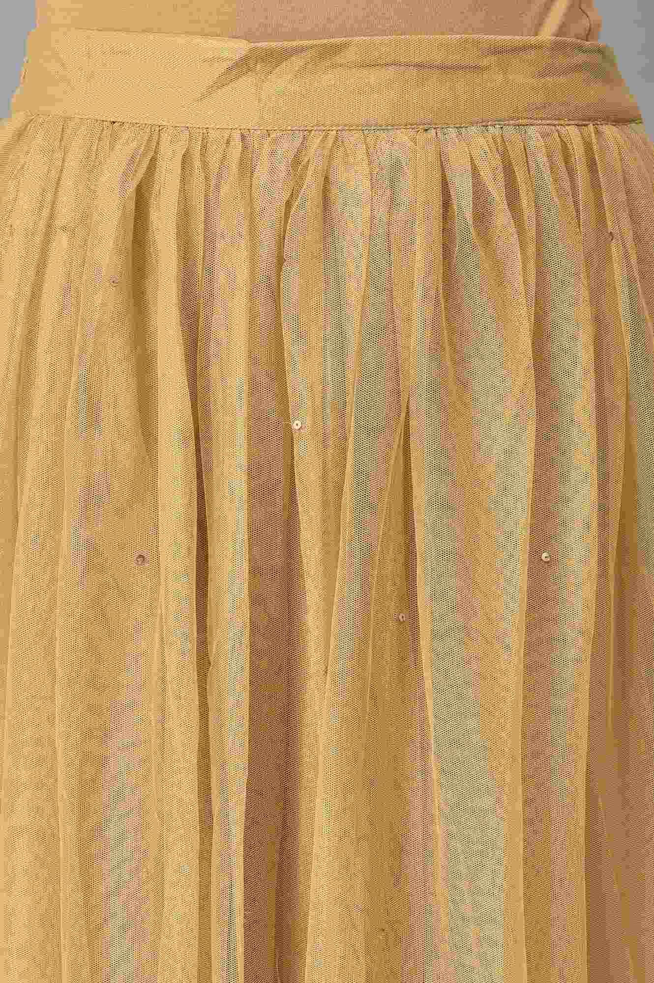 Orange Embroidered Festive kurta With Golden Mesh Skirt - Image 6