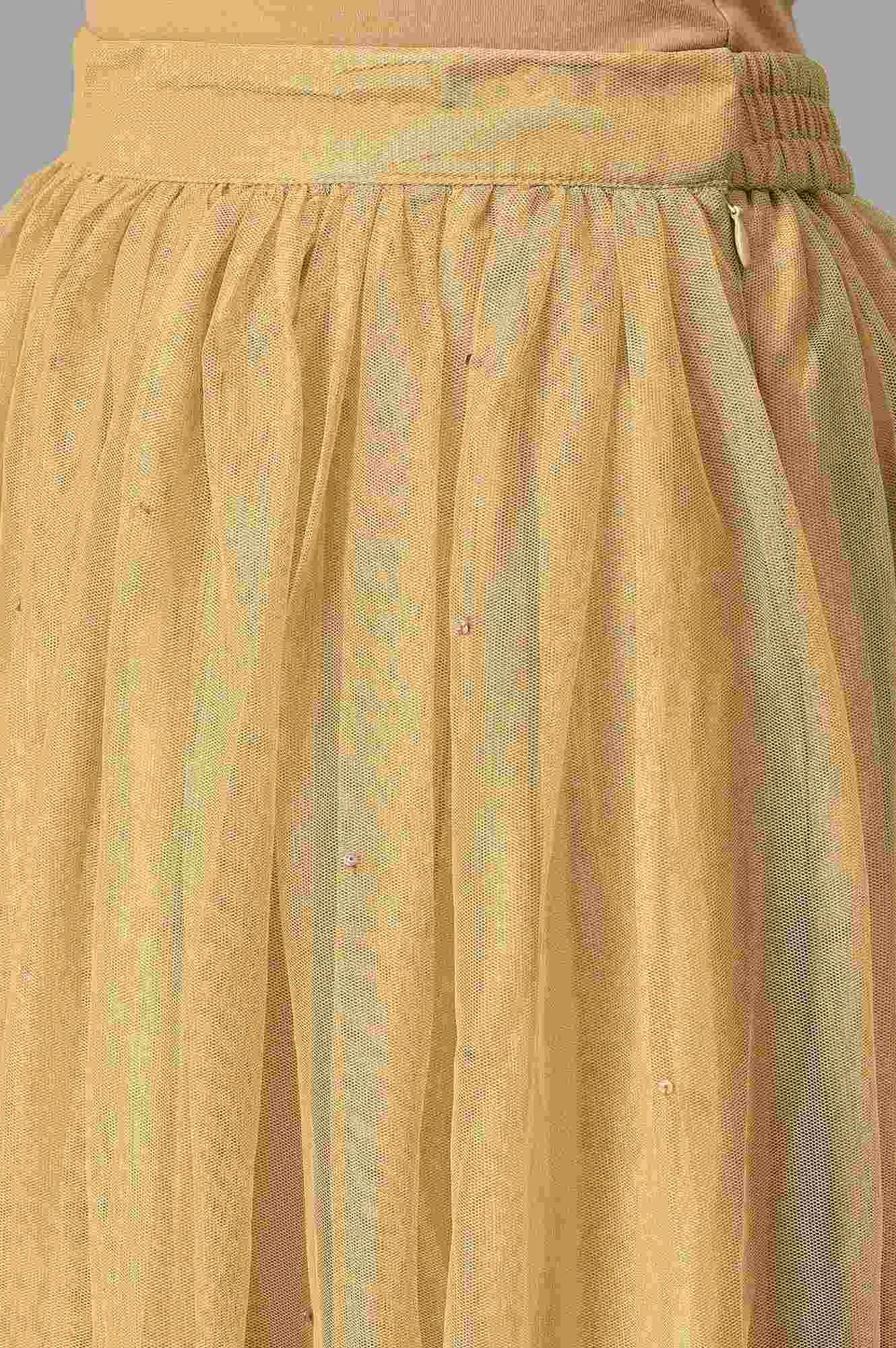 Orange Embroidered Festive kurta With Golden Mesh Skirt - Image 7