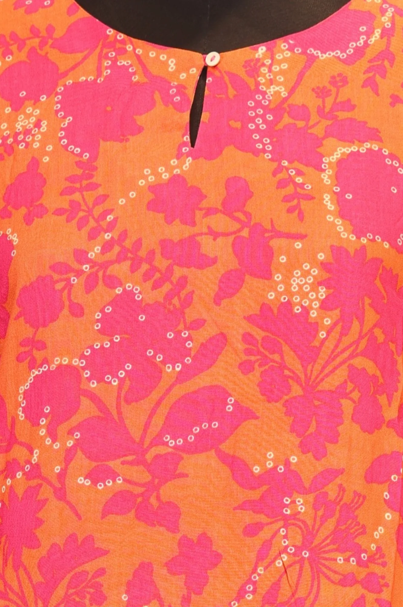 Orange Floral Printed Rayon Straight Kurta - Image 2