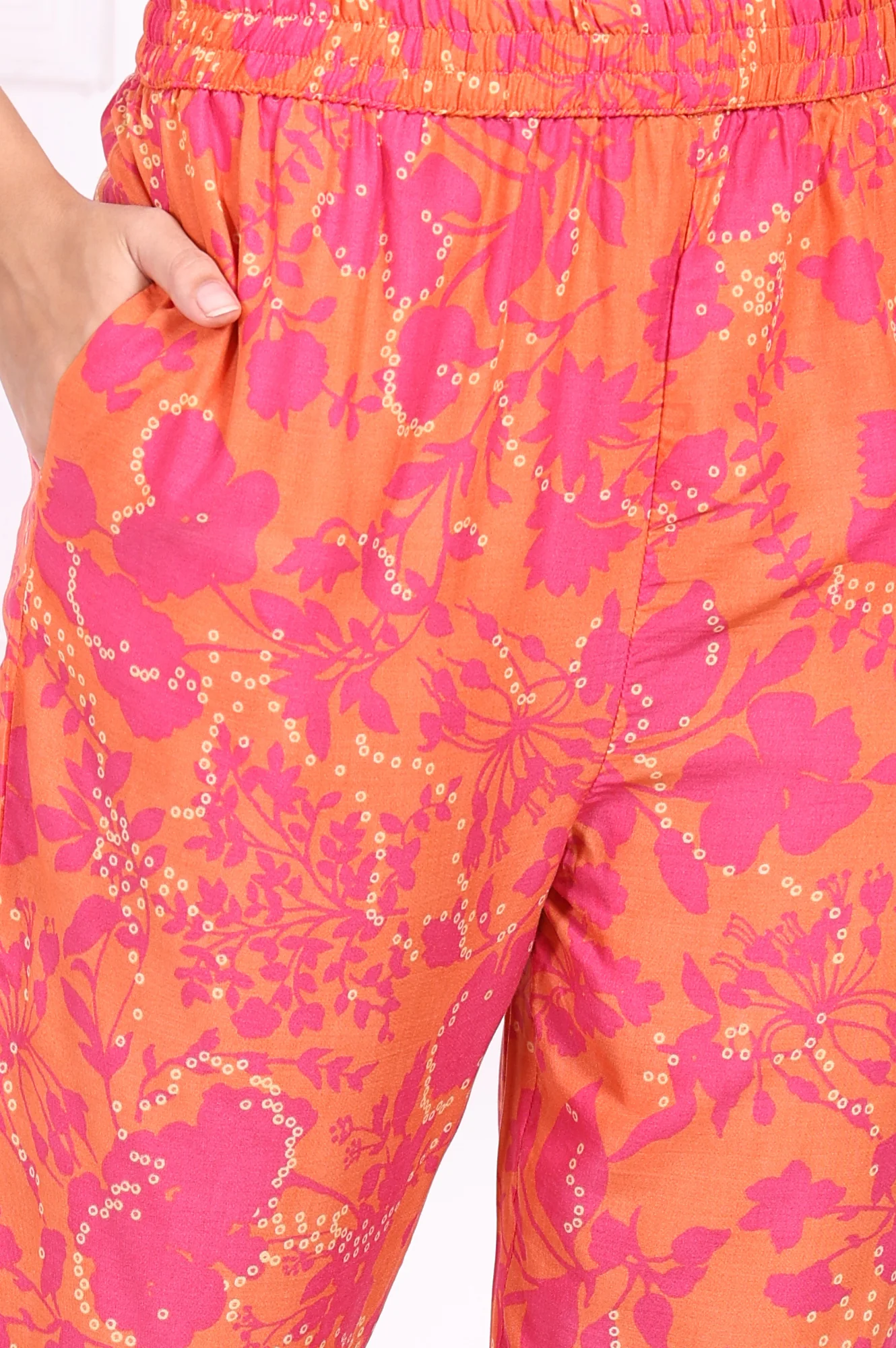 Orange Floral Printed Mirror work Modal Straight Kurta - Image 8