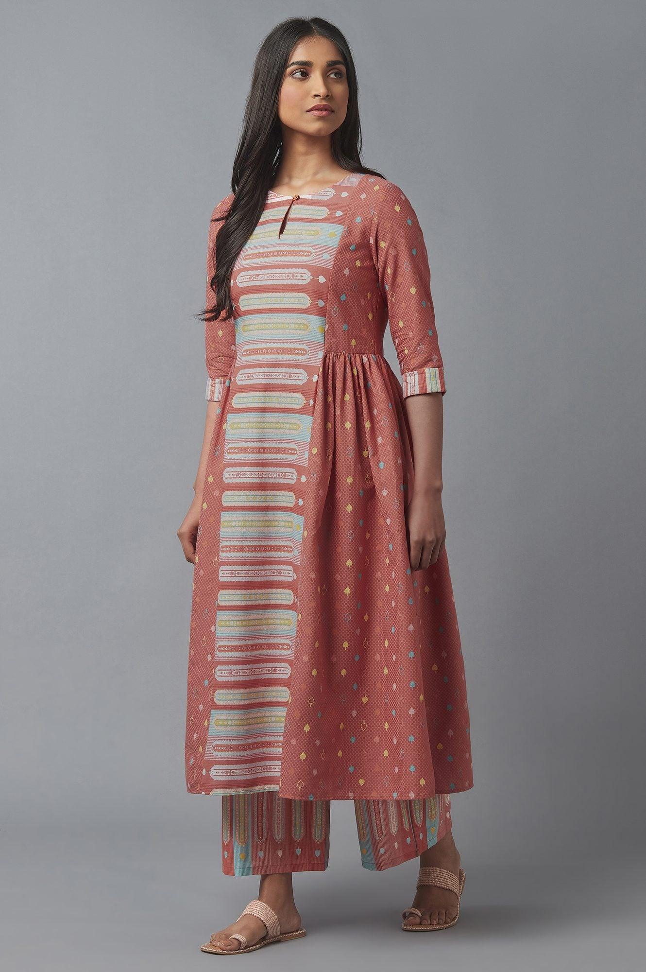 Orange Geometric Print kurta & Parallel Pants Set - Image 3
